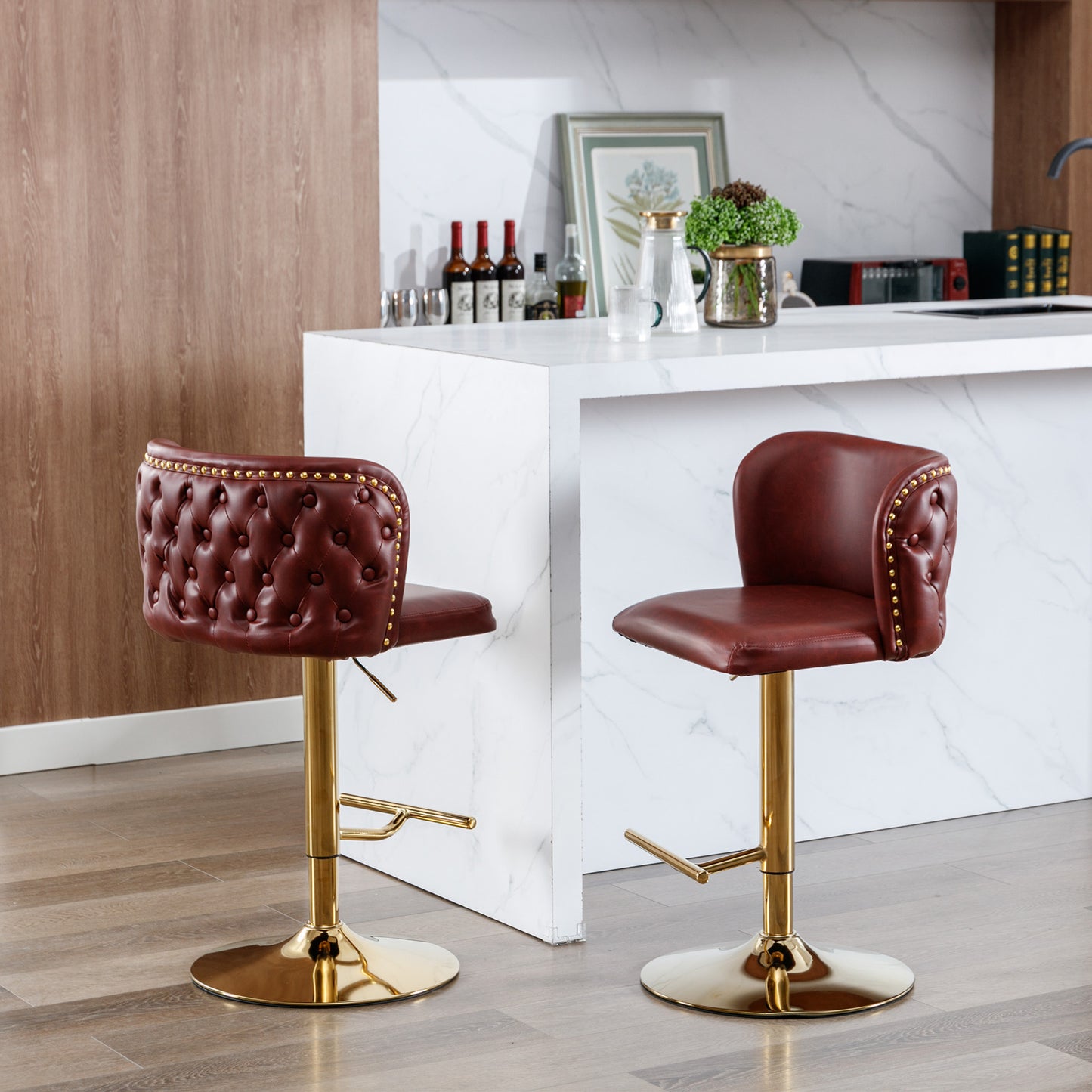 Swivel Barstools Adjustable Seat Height Modern PU Tufted, Set of 2