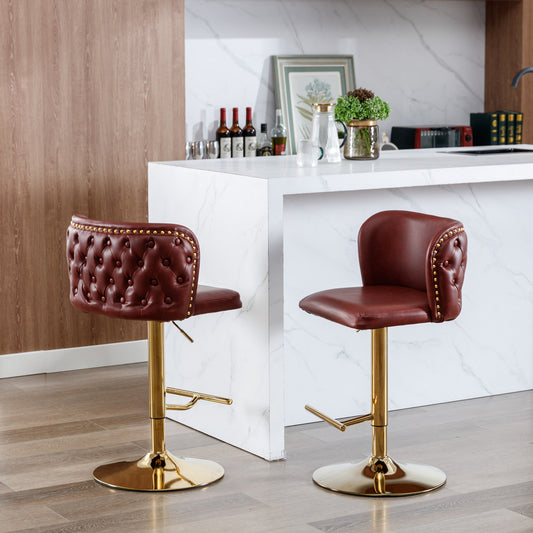 Bar Stools Set of 2 Multiple Color Options PU Leather Modern with Adjustable Design and Swivel Function for Dining Room or Kitchen Seating