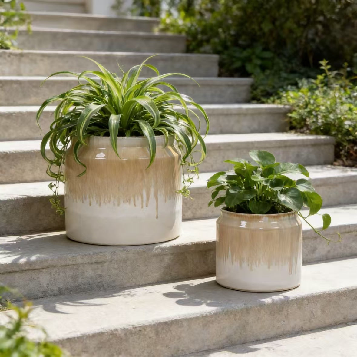 Handmade Ceramic Planter Set of 2, 8.5" & 6" Diameter,for Aquatic Plants Indoor/Outdoor Shelf & Table Use, Non-Porous & Breathable Clay