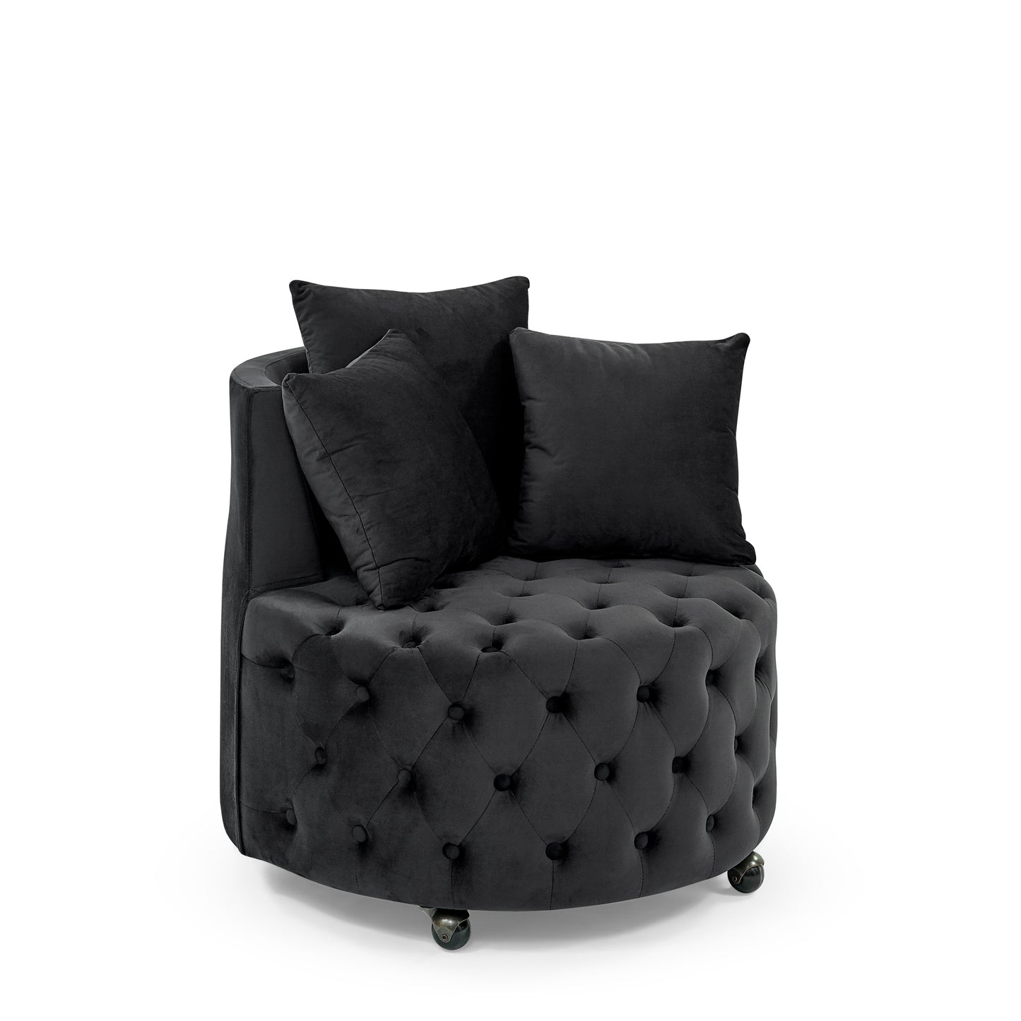 Modern Glam Velvet Upholstered Swivel Chair with Button Tufted Design, Movable Wheels and
