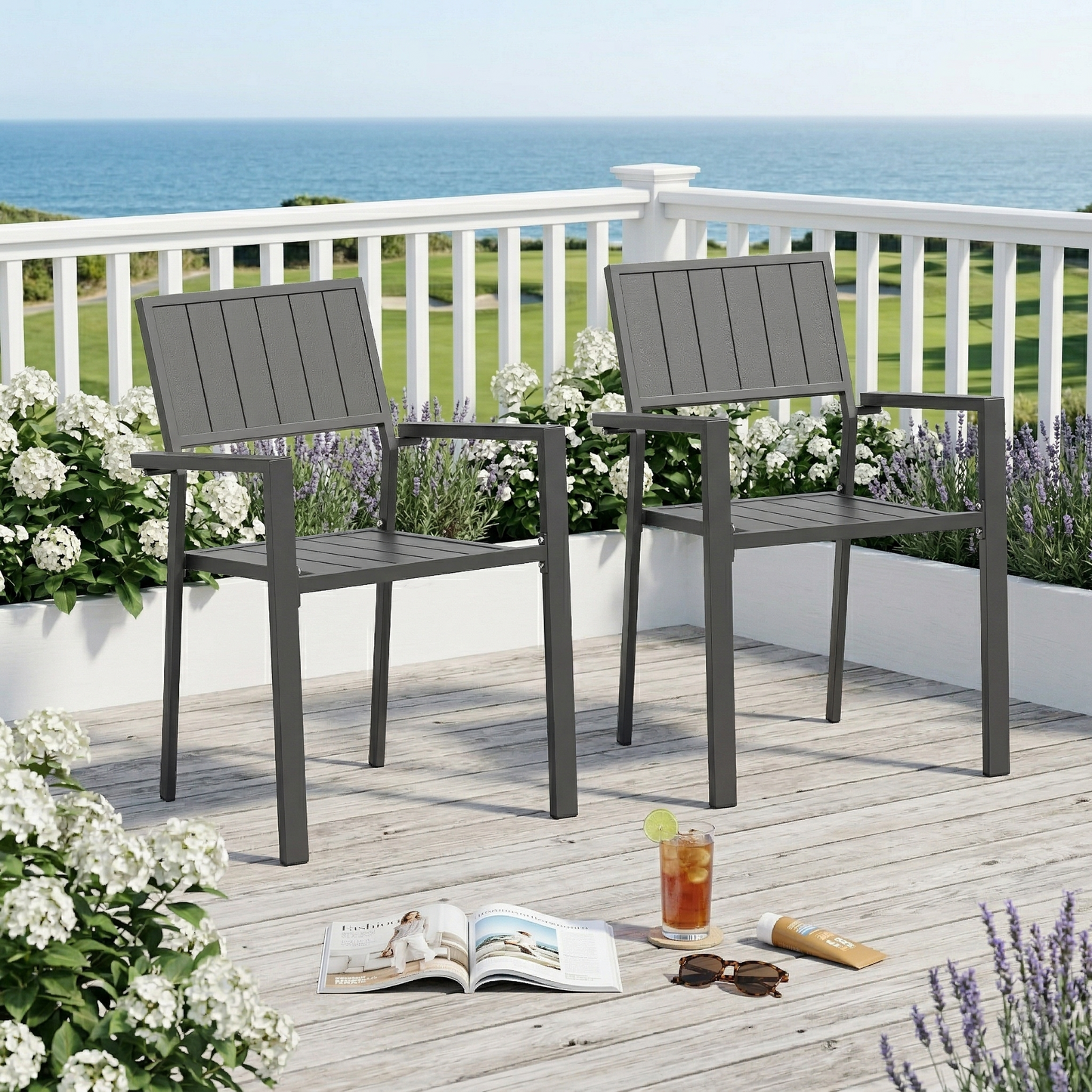 Modern Outdoor Indoor Metal Side Chair - Heavy Duty 350lb Capacity, Ergonomic Patio Dining Chair for Garden, Party, Restaurant & Backyard (Set of 2)
