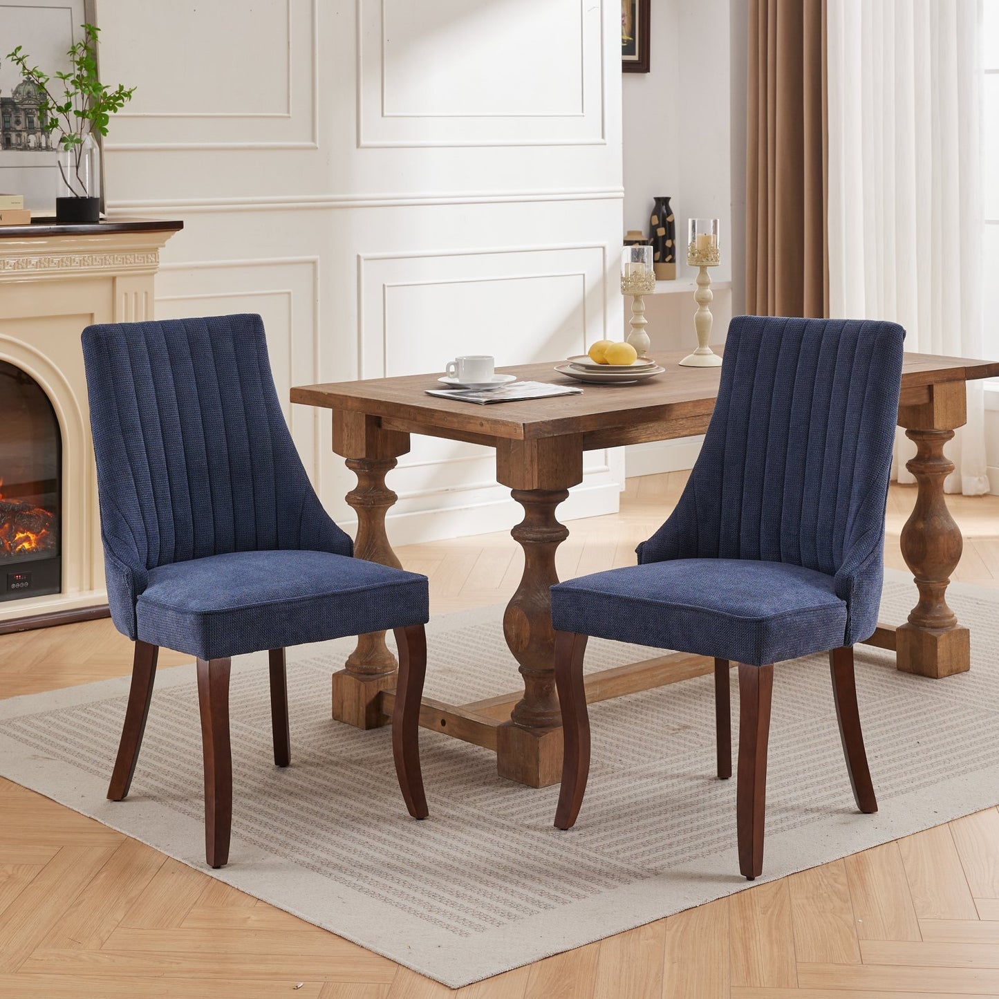Rayon Cloth Flocking Linen Dining Chairs Channel Kitchen Dinner Chair Comfy Fabric Upholstered, set of 2
