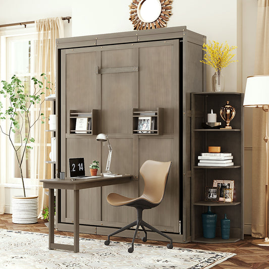 Murphy Wall Bed, Full Size, MDF and LVL with Shelves, Cabinets, and Rotating Design for Bedroom or Home Office