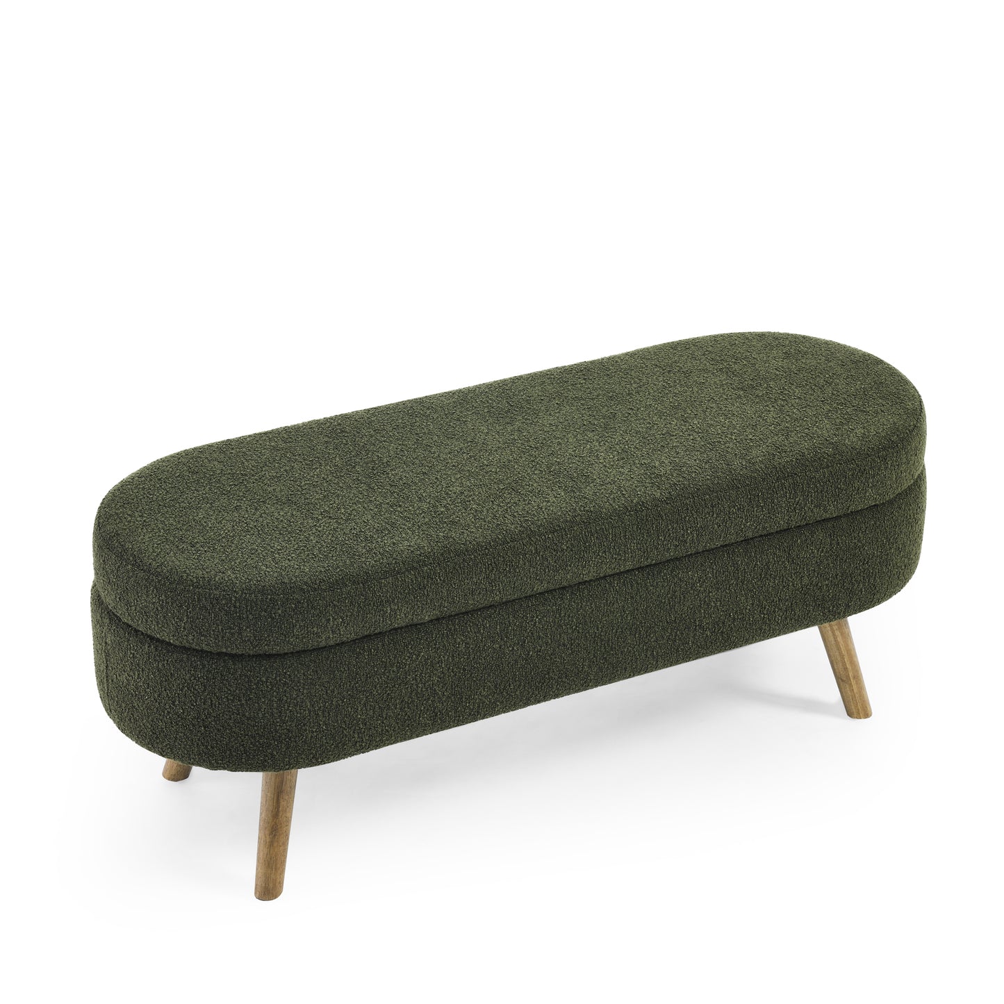 Elegant Ottoman Oval Storage Bench with Rubber Wood Legs, Foam Upholstery