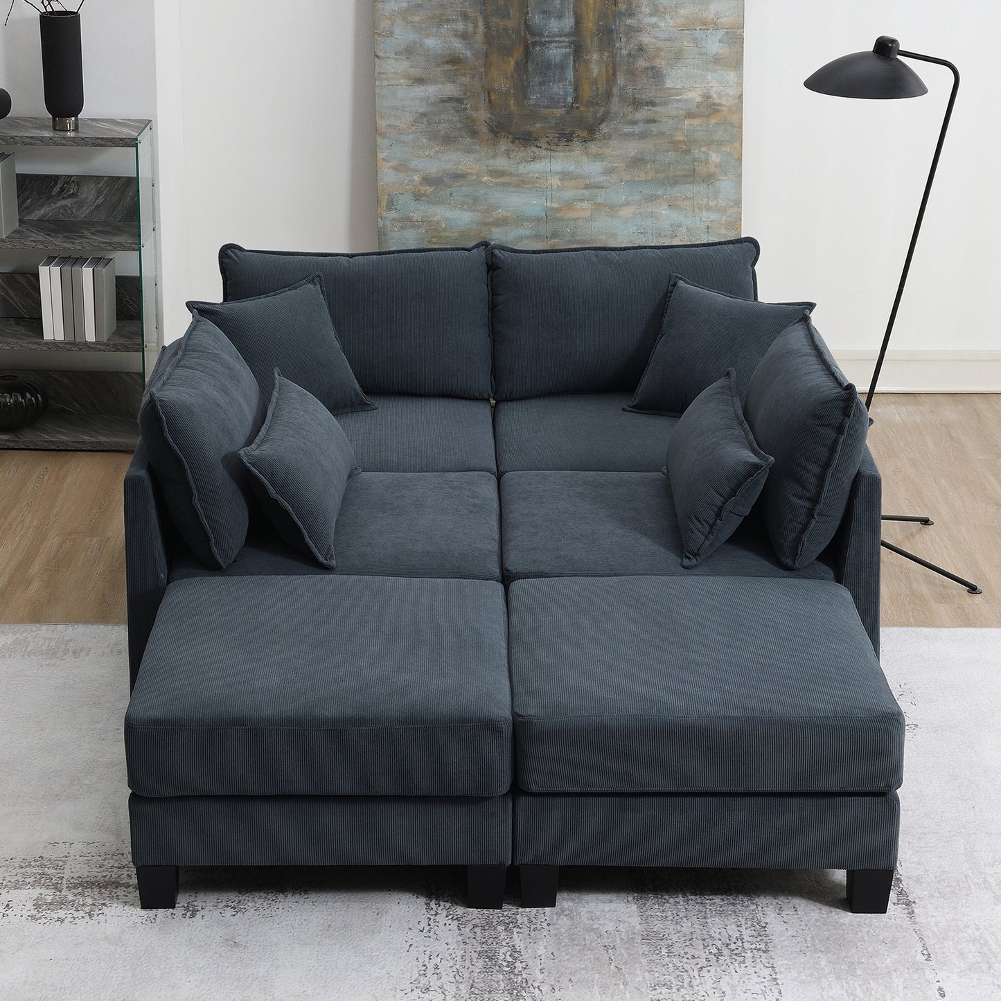 133*65" Corduroy Modular Sectional Sofa,U Shaped Couch with Armrest Bags,6 Seat Freely Combinable Sofa Bed,Comfortable and Spacious Indoor Furniture for Living Room, 2 Colors