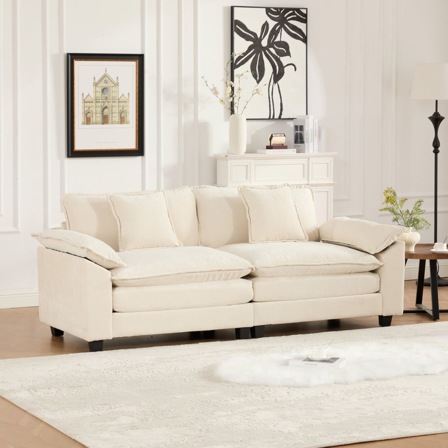 Modern Sectional Couch with Double Layer Upholstered Seat Cushion, Breathable Chenille Fabric (Ott