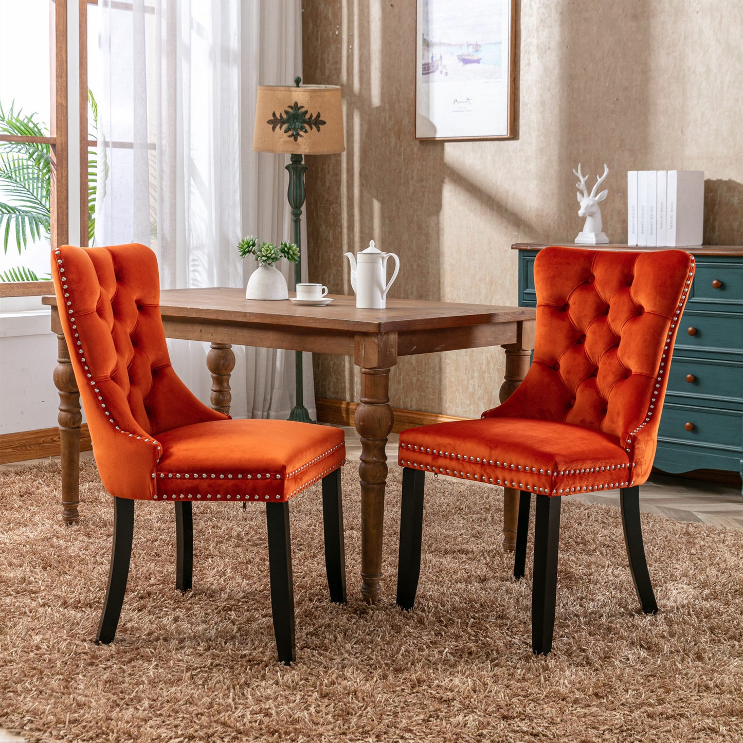 Nikki Collection Modern Tufted Velvet Dining Chair with Wood Legs, 2-Pcs