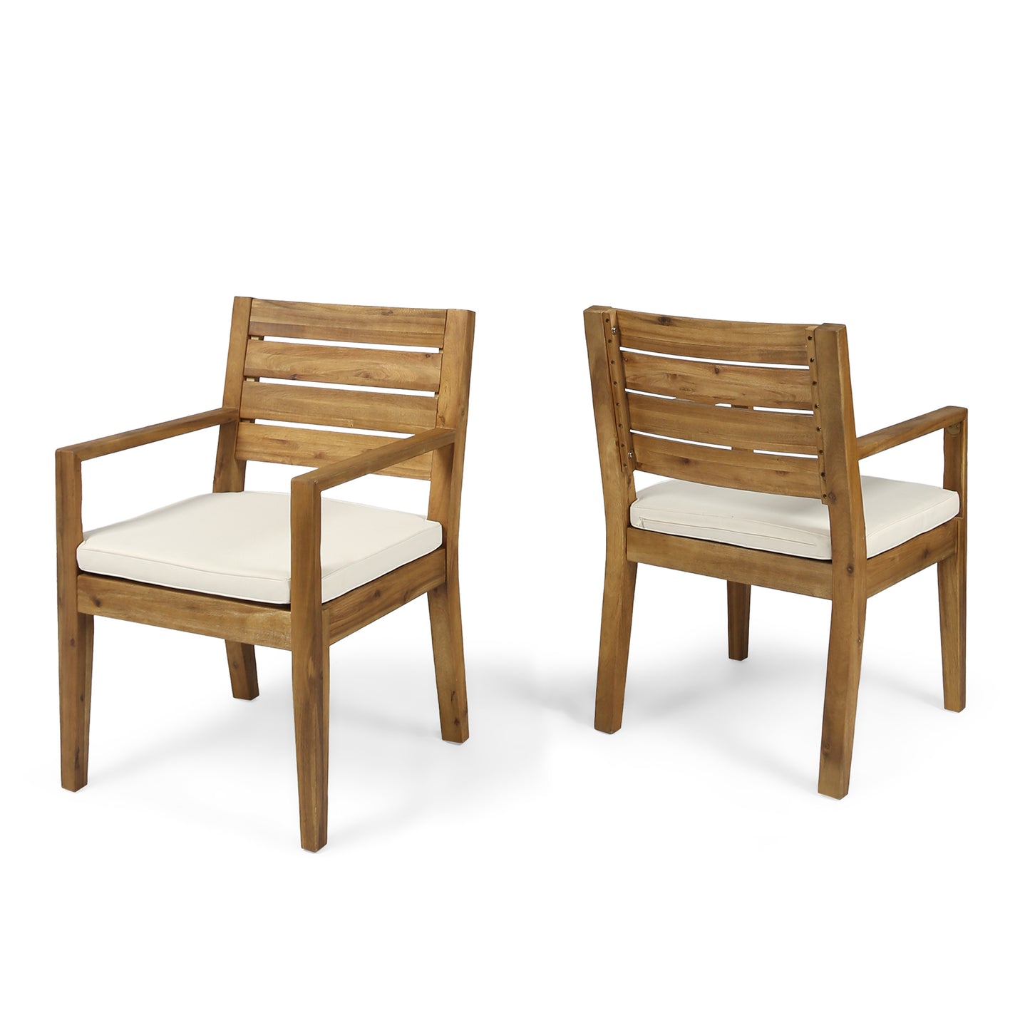 Outdoor Acacia Wood Dining Chair Set of 2 with Water-Resistant Cushions – Patio Armchairs with Slatted Design