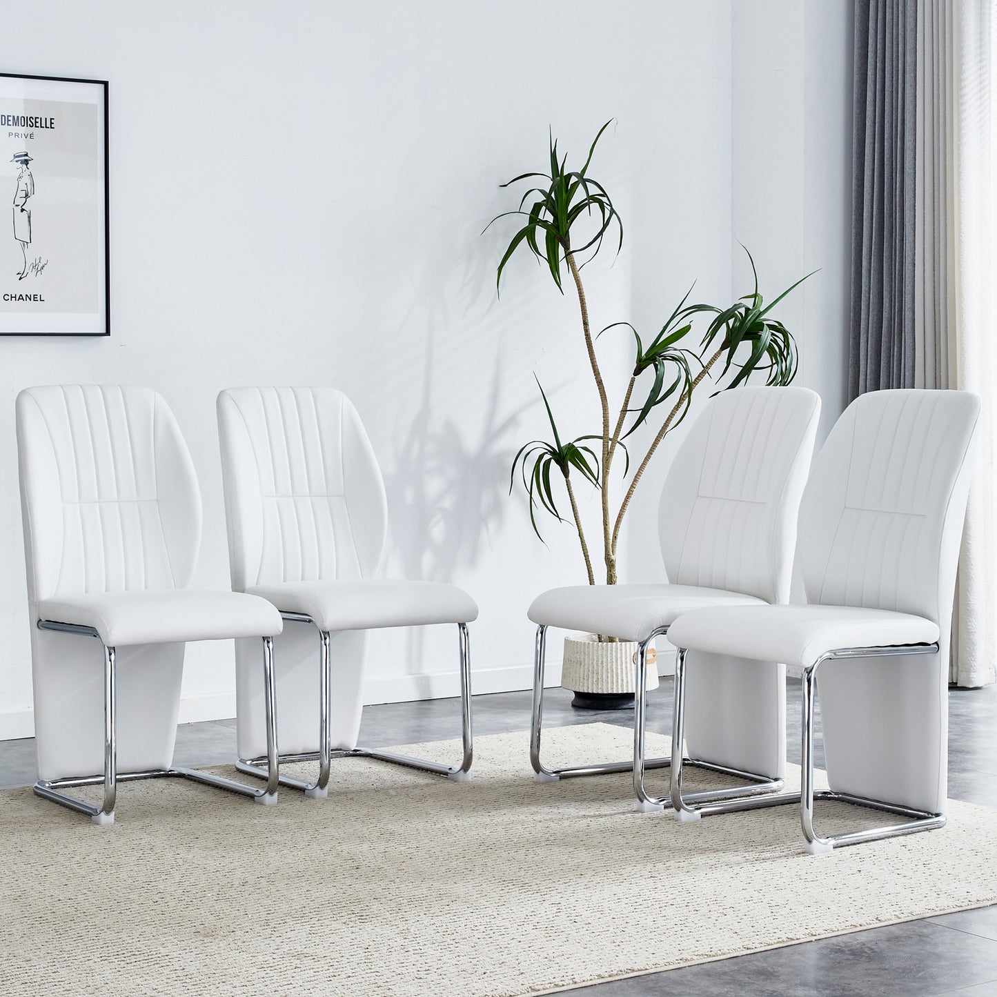 PU Leather Dining Chairs Set of 4 – High Back Upholstered Chairs with Sturdy Legs, Modern Kitchen Seating