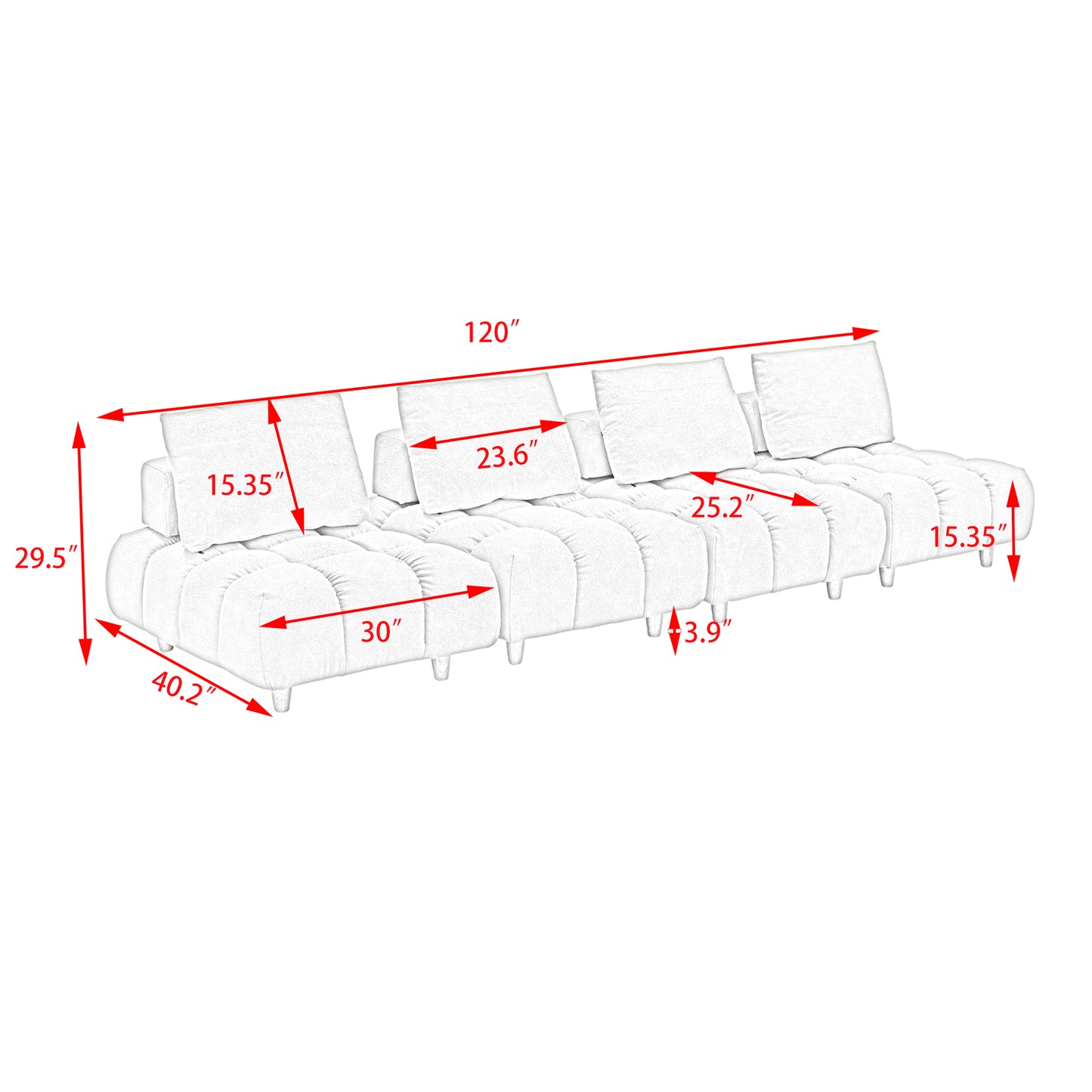 120 inches long, Teddy Sofa Fabric, with spacious and comfortable seats, for Apartment Office Living Room -Gray