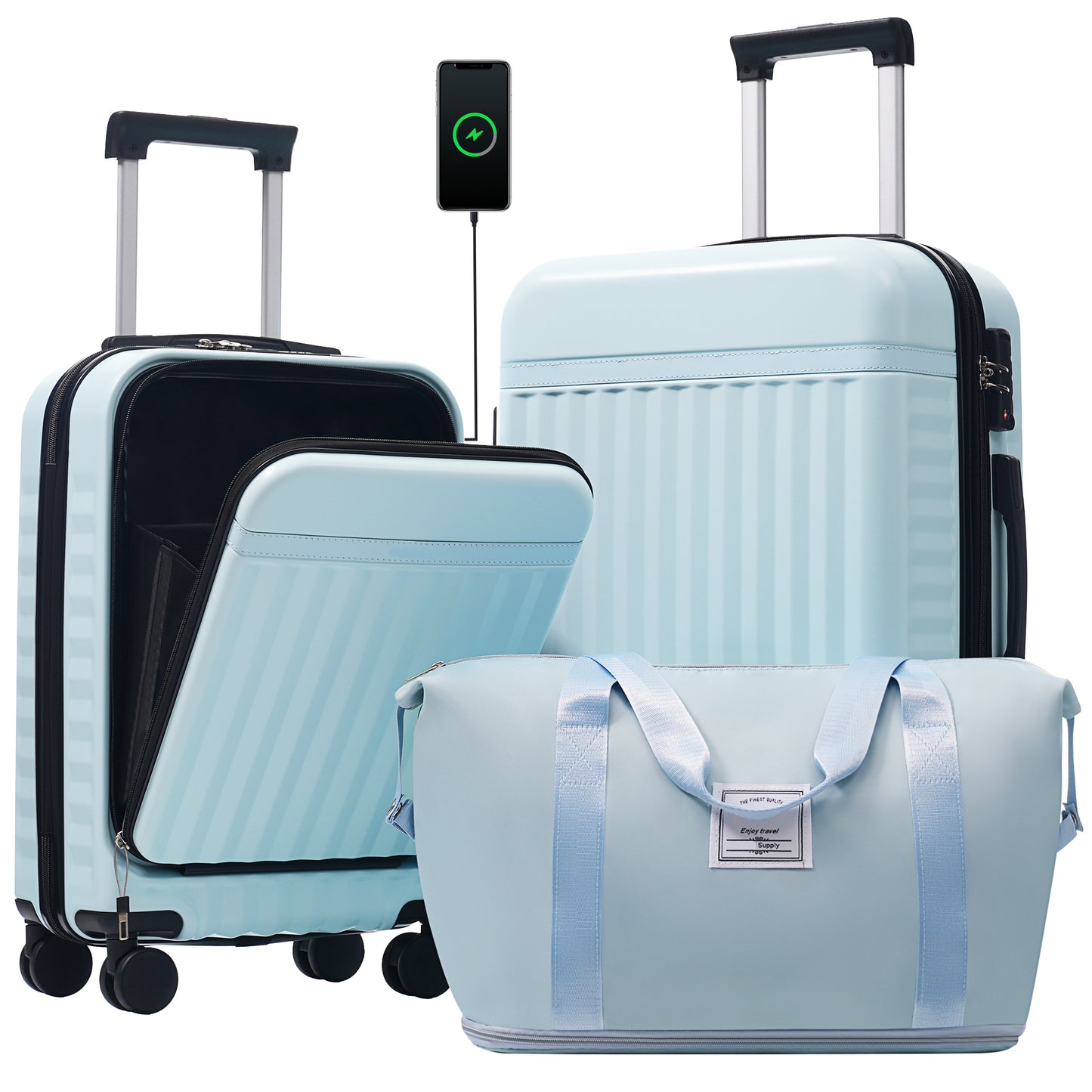 Front Opening Hardside Luggage Set with USB Port, TSA Lock & Spinner Wheels