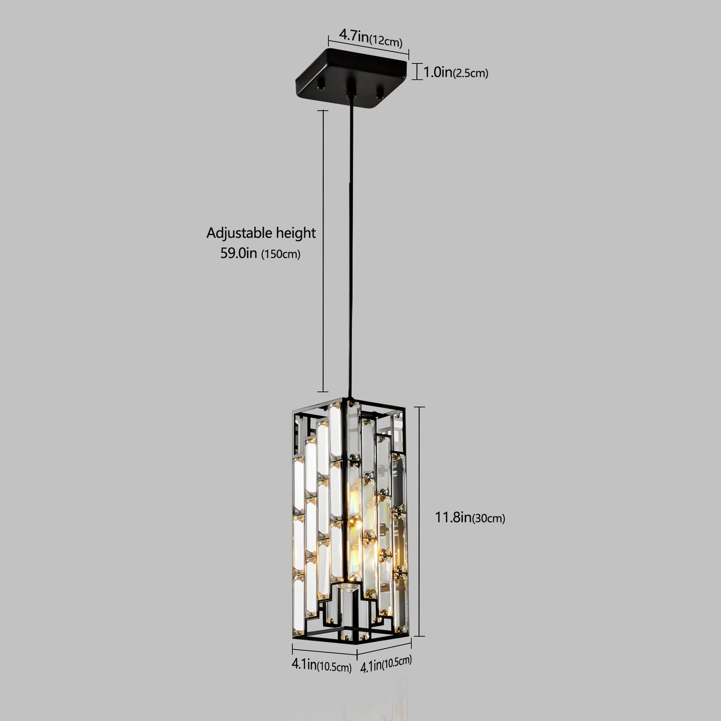 Modern Crystal Pendant Light - 3 Pack, Adjustable Hanging Ceiling Lamp with Crystal Prism Design for Dining Room, Kitchen Island, and Living Room -Black Finish