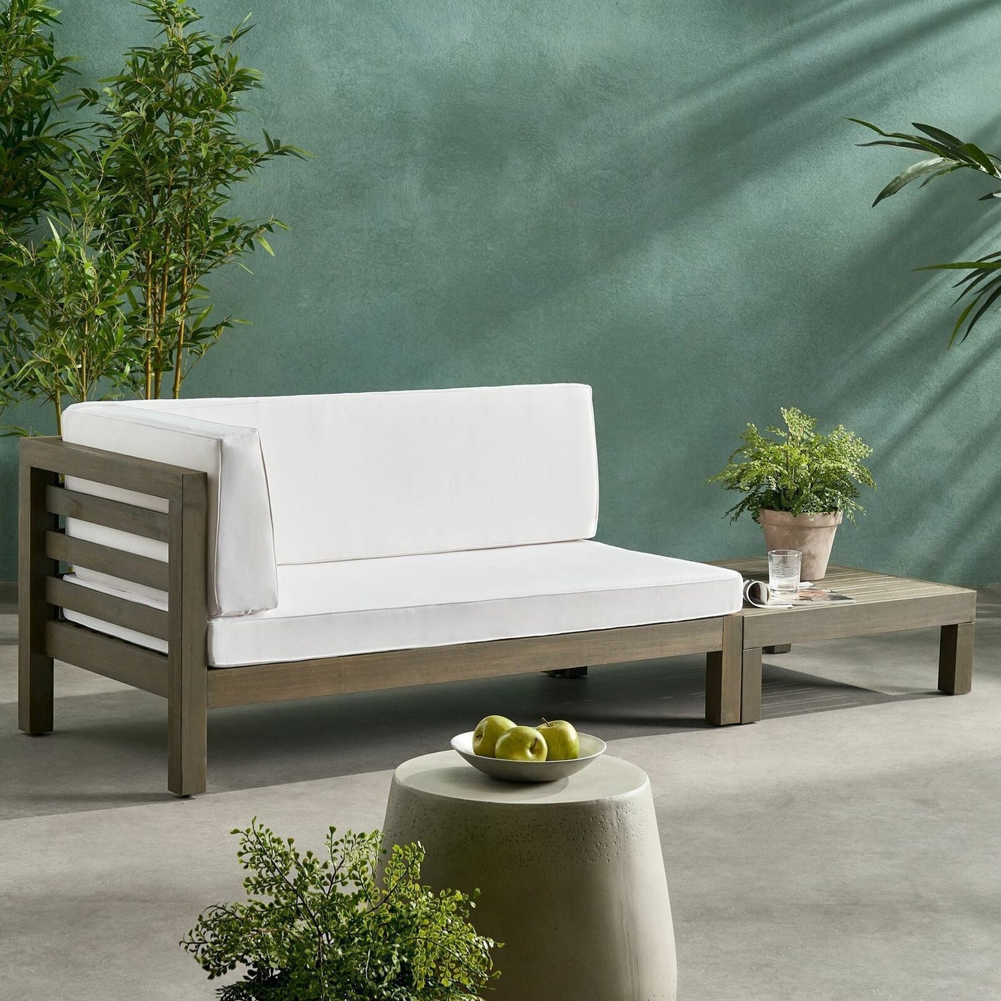 Outdoor Acacia Wood Loveseat and Coffee Table Set – Patio Bench Seating with Water-Resistant Cushions