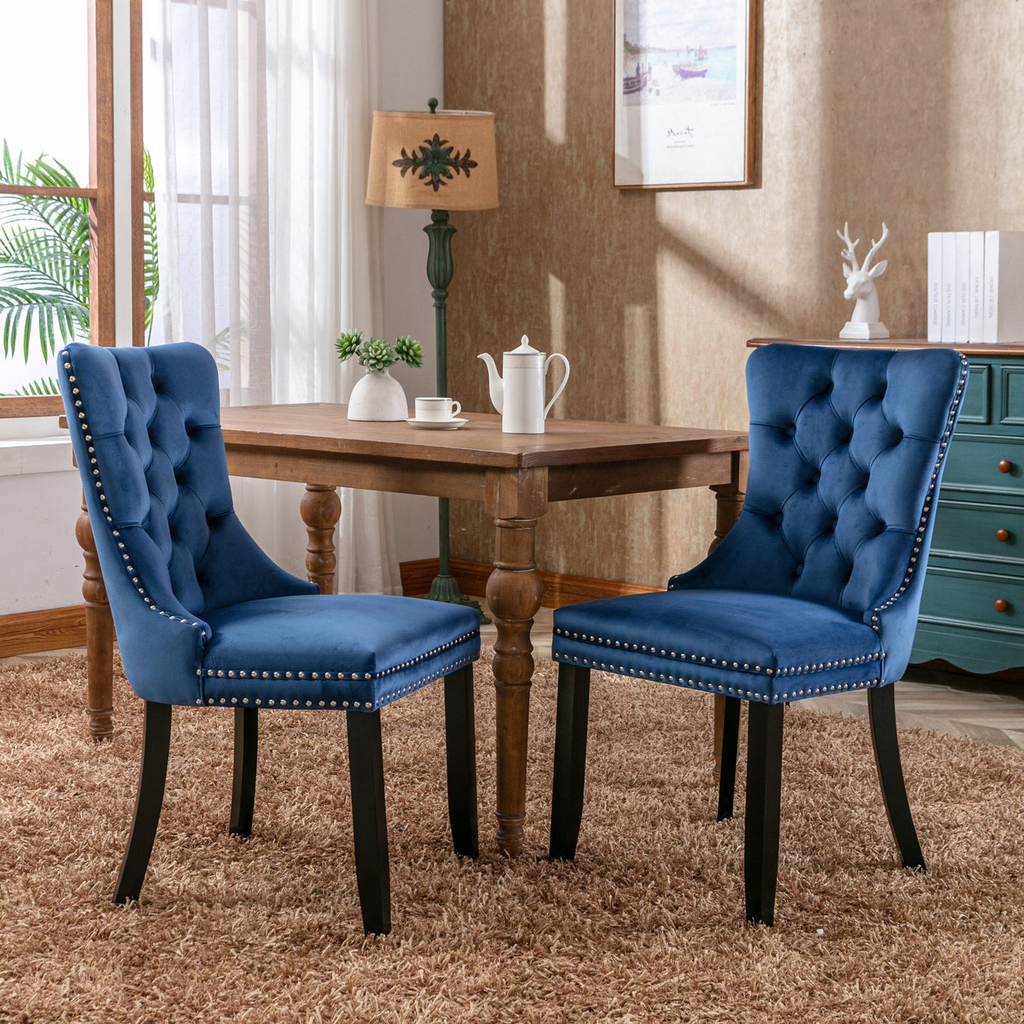 Nikki Collection Modern Tufted Velvet Dining Chair with Wood Legs, 2-Pcs