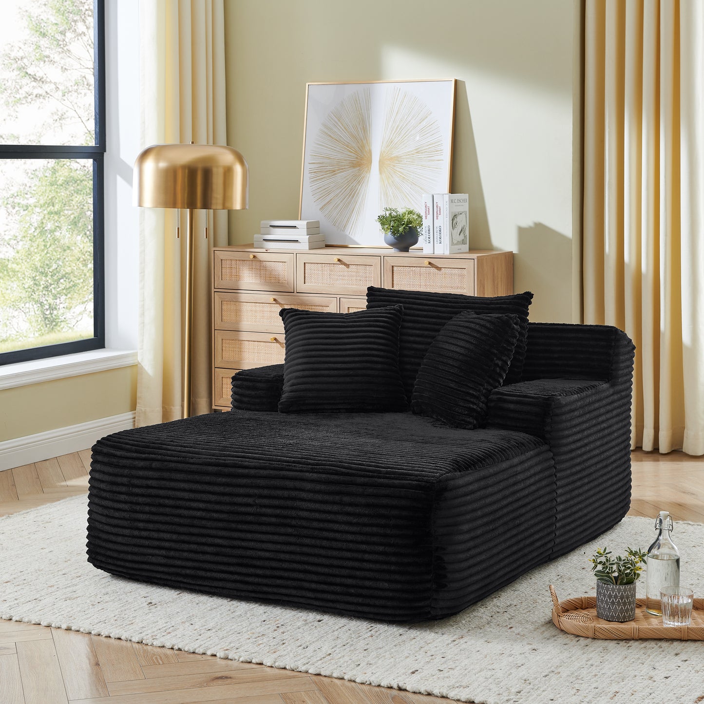 Single Lazy Sofa Lounge Chair, No Assembly Required, Velvet Fabric, Fluffy Modern Chair for
