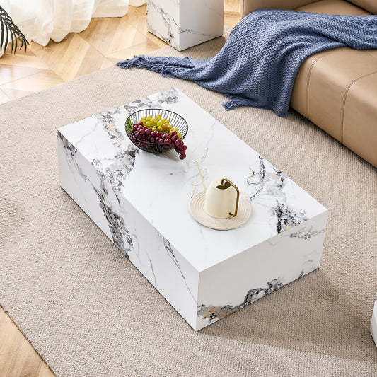 Coffee Table White Marble Pattern MDF, Rattan for living room and lounge spaces