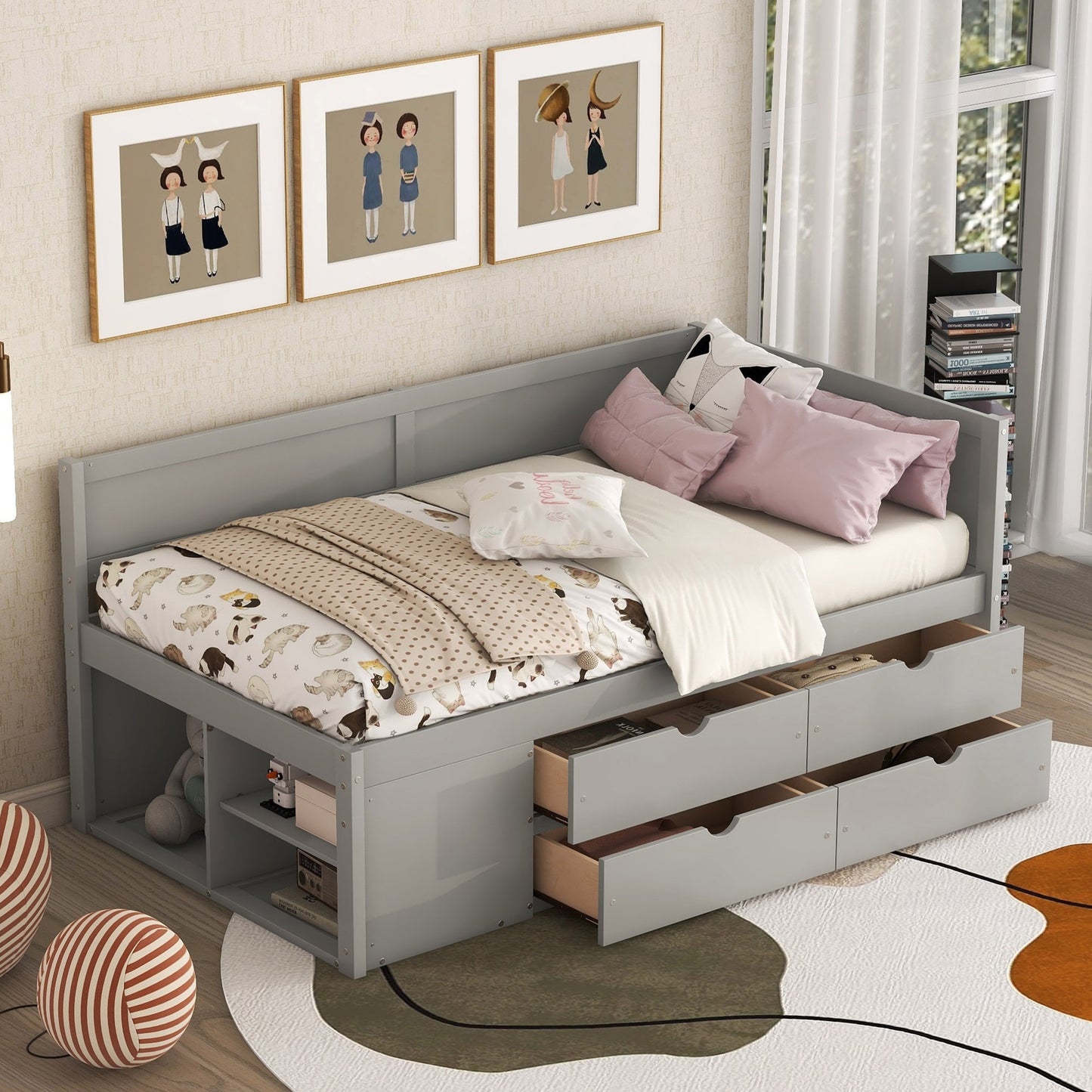 Twin Size Daybed with Drawers and Shelves