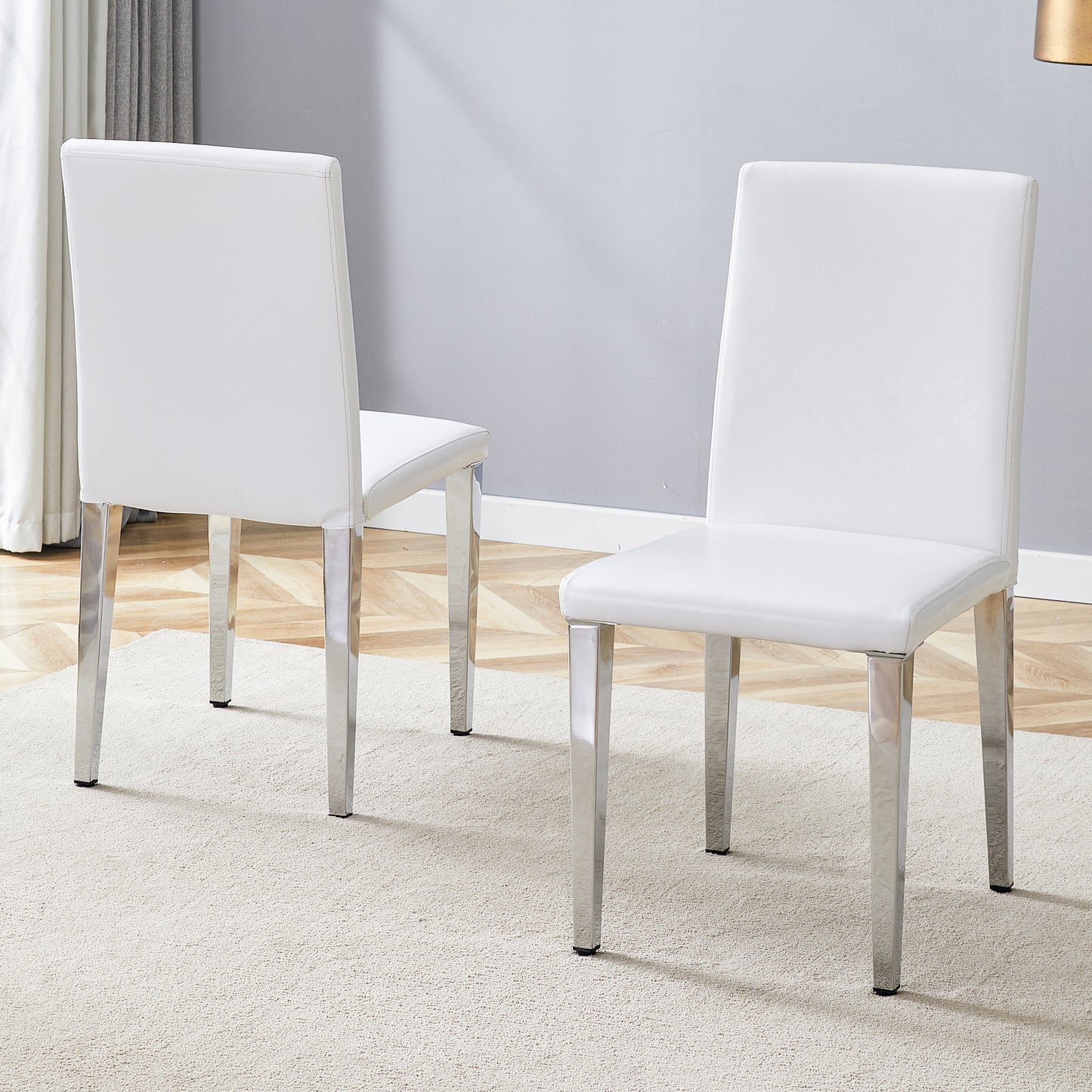 PU Leather Dining Chair – Modern Upholstered Chair with Silver Metal Legs, Kitchen & Dining Seating