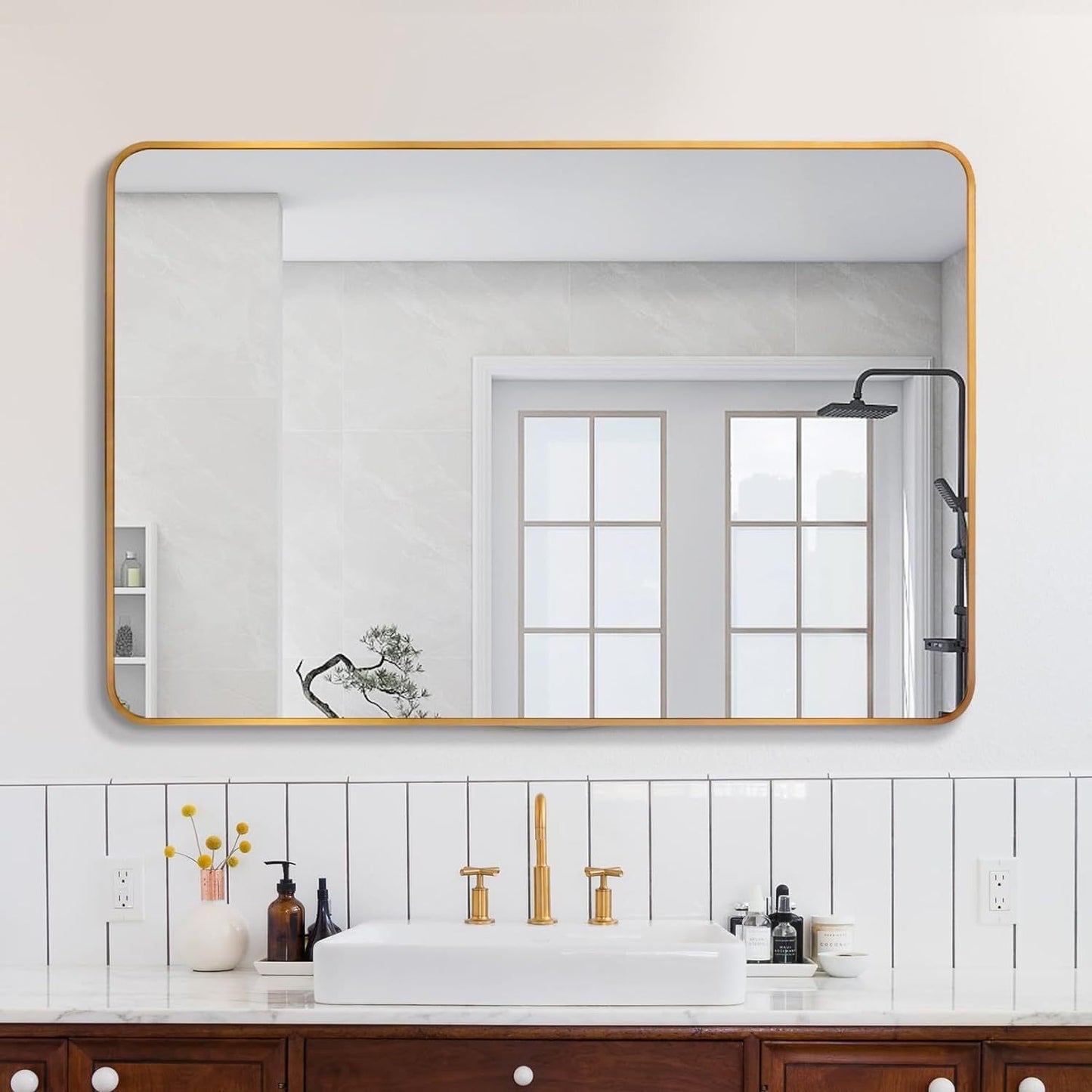 Rectangular Metal Frame Wall Mirror – 30" x 40" Modern Bathroom Vanity Mirror, Large Decorative Mirror