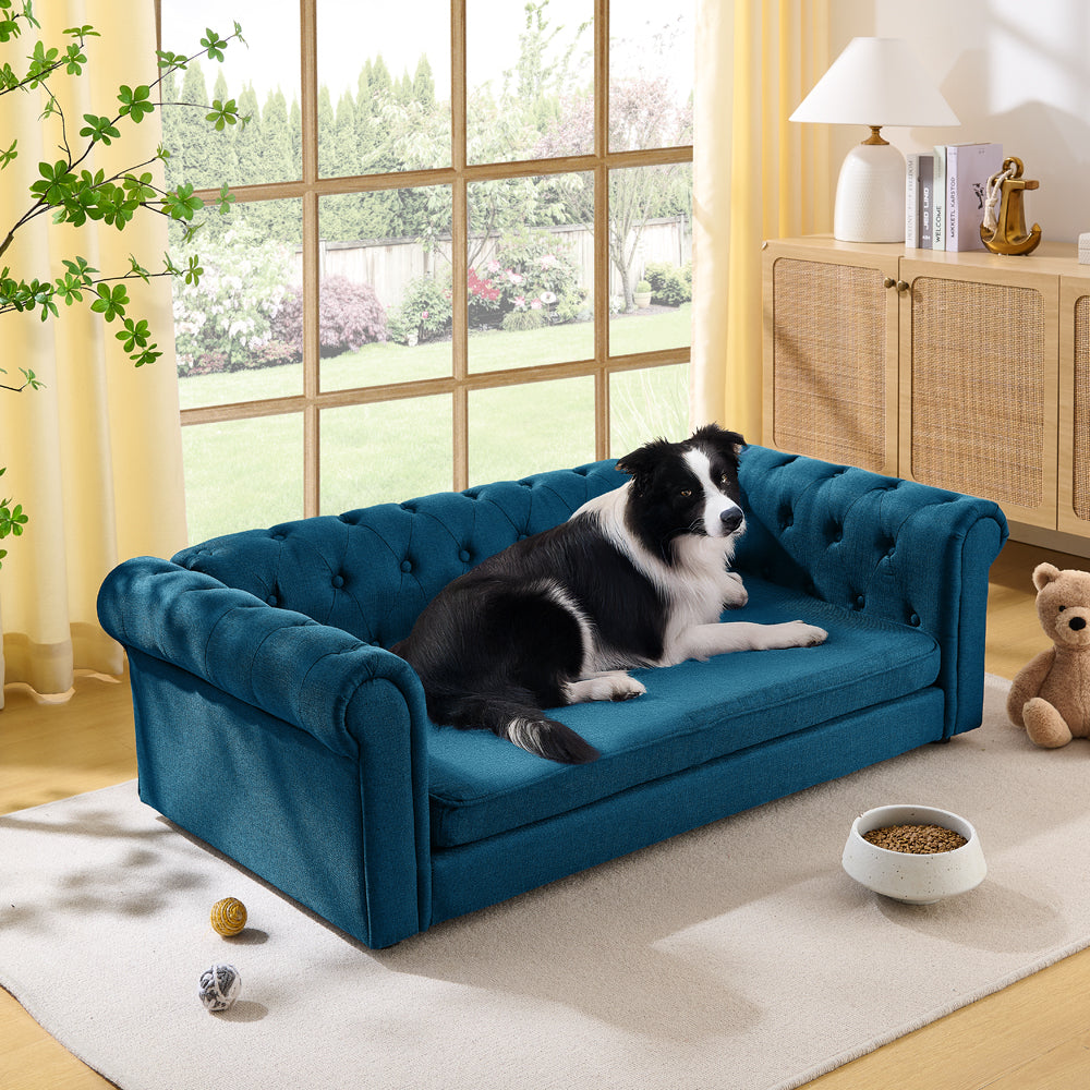 Elegant Rectangular Elevated Dog Sofa Bed for Big and Oversized Dogs - Modern Linen Fabric