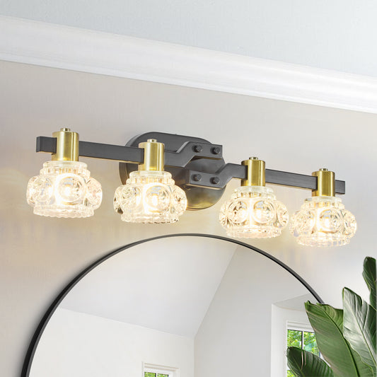 Wall Sconce Crystal and Iron Black and Golden Vintage 4-Light for Bathroom and Vanity
