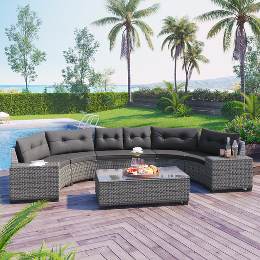 8-Piece Outdoor Sectional Sofa Set Wicker Gray with Cushioned Seating for Patio and Garden Lounge Areas