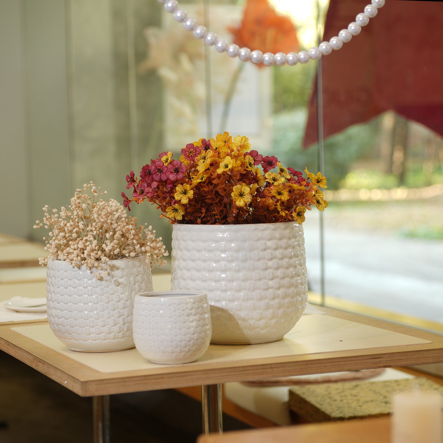 Handmade Ceramic Planter Set of 3, Breathable Clay with Drainage Holes, Indoor & Outdoor