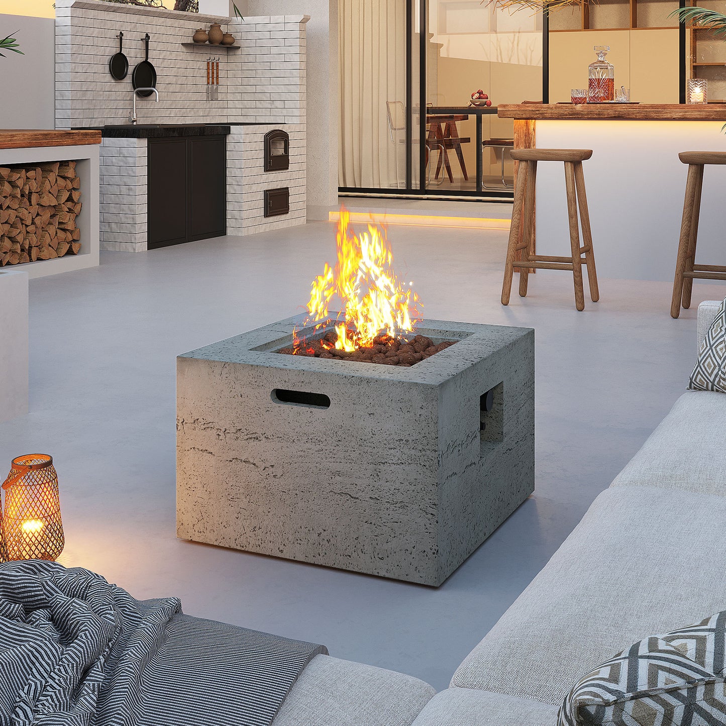 MGO Outdoor Square Propane Fire Pit Table with 40,000 BTU Output