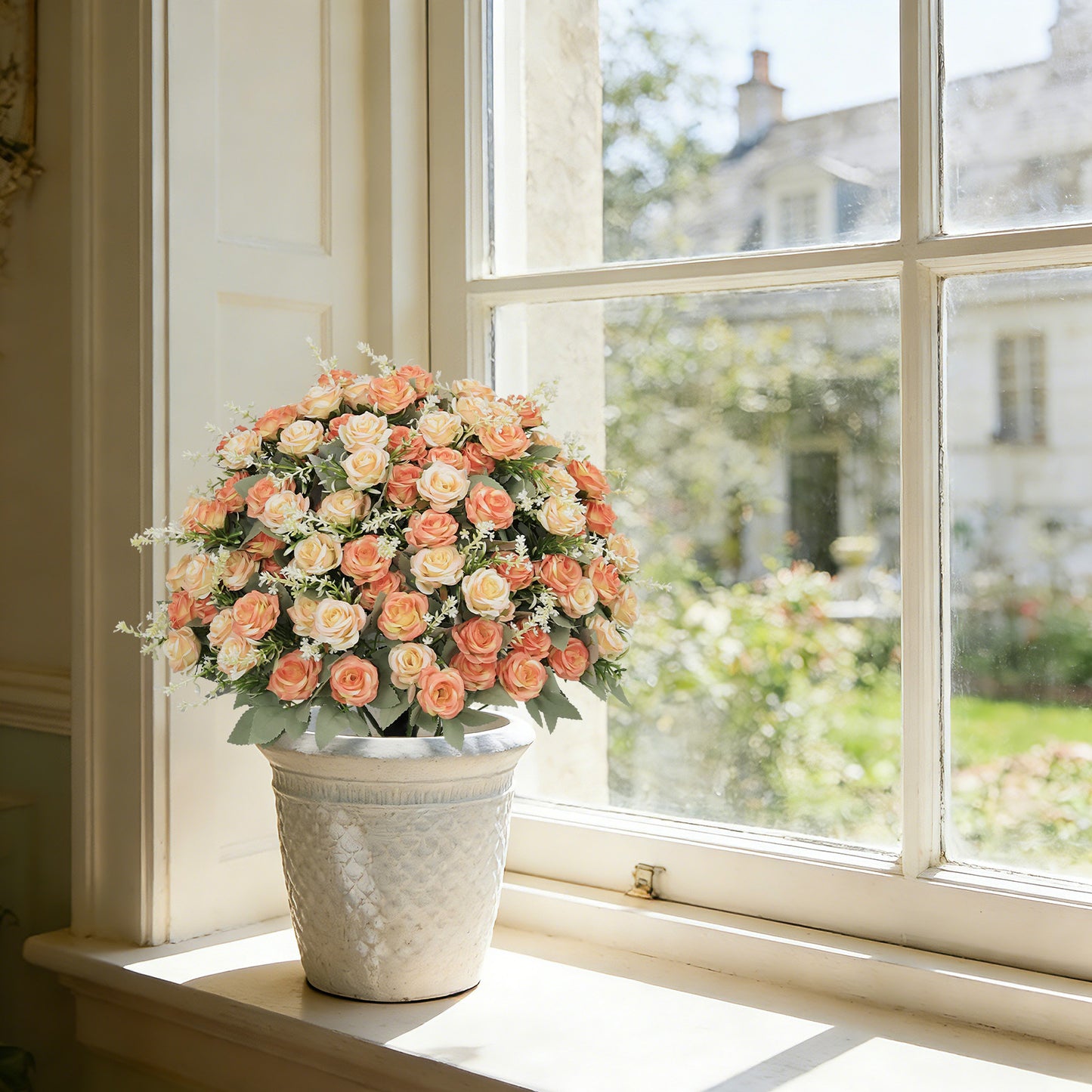 24-Inch Artificial Rose Decoration UV Resistant, Lifelike Faux Floral Plants Suitable for Indoor &