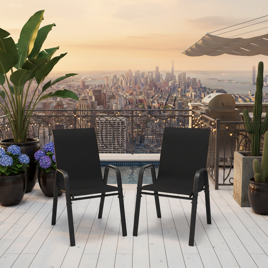 Outdoor Dining Chairs, Wide Ergonomic Seat, 350 lbs Capacity, Waterproof Teslin Fabric