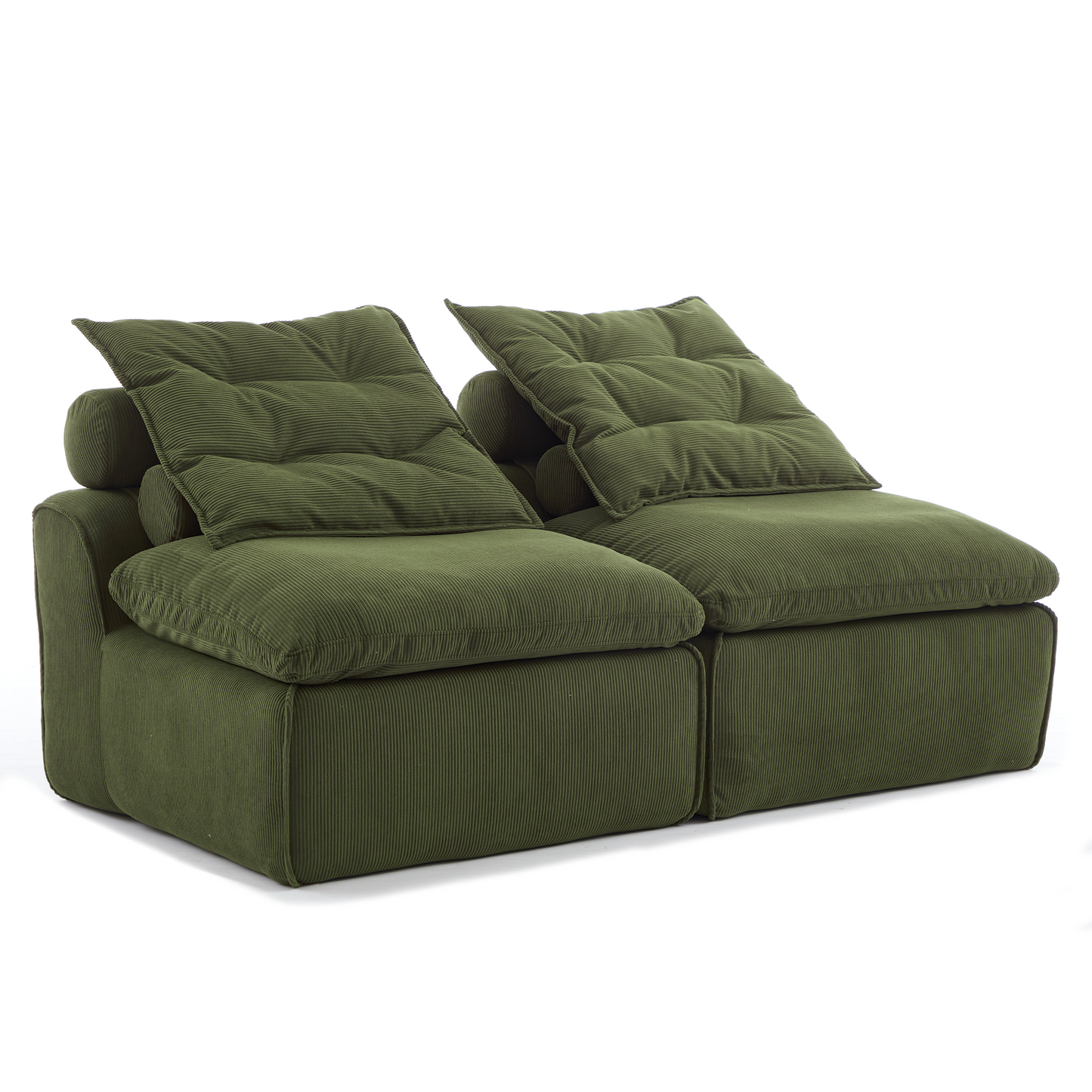 Modular Sofa,No Armrests,At will DIY,Soft Corduroy Fabric,Neck Pillow-Back Lounge Sofa Chair,Reading Nook, or Apartment Living, Lumbar Pillow,2 Seats,Upholstered,Green
