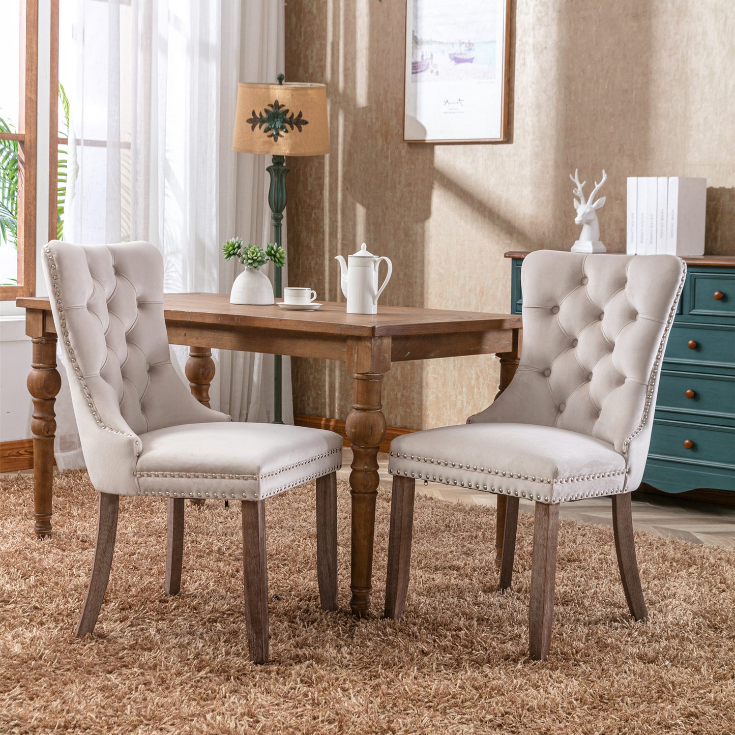 Nikki Collection Modern Tufted Velvet Dining Chair with Wood Legs, 2-Pcs