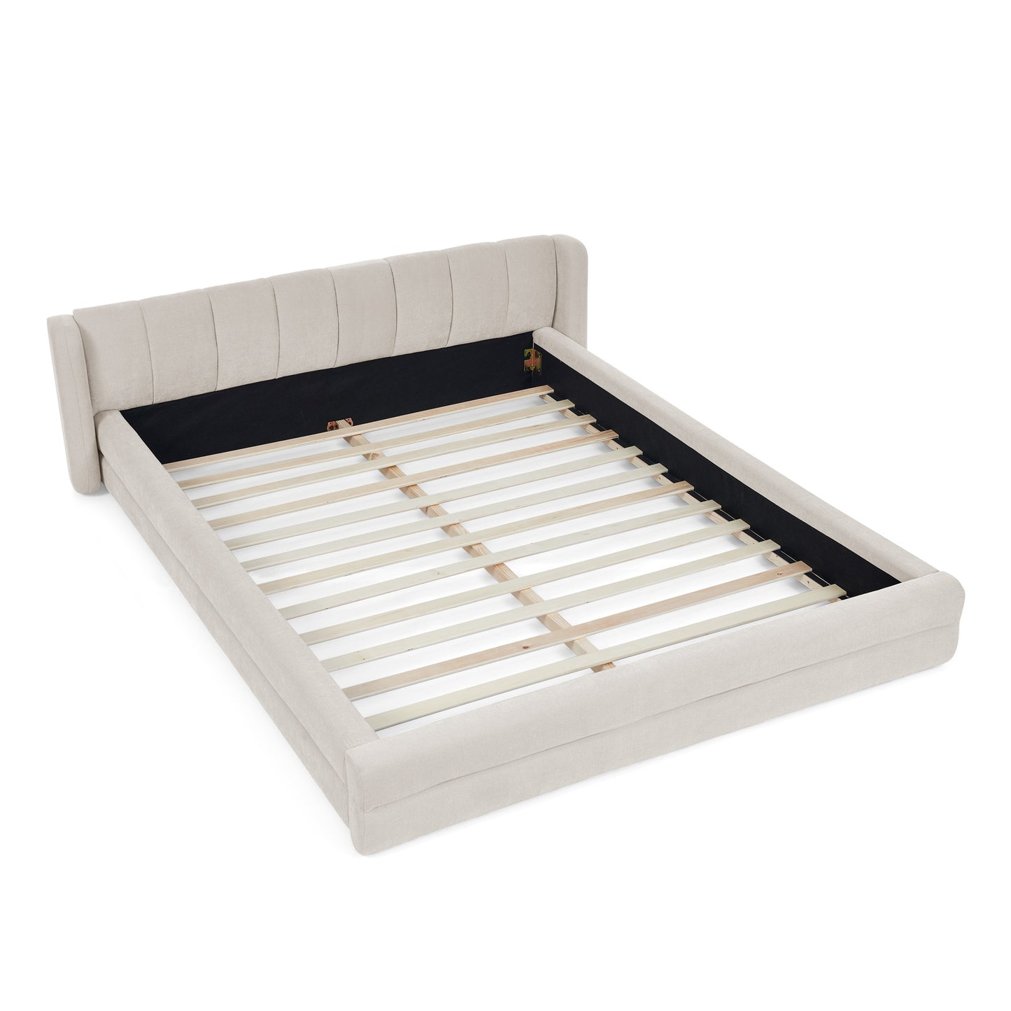 Modern Queen Size Upholstered Bed Frame with Thick Chenille Fabric and Headboard