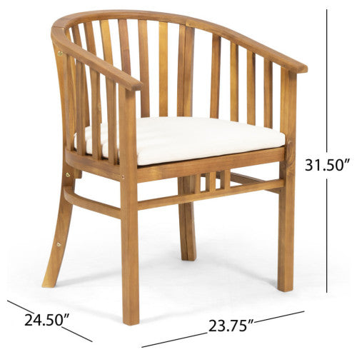 Outdoor 6 Seater Acacia Wood Dining Set with Cushions, Teak Finish Patio Table and Chairs for Garden, Backyard Outdoor Dining Furniture Set