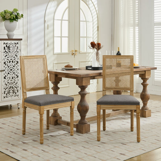 Dining Chairs Set of 2 Gray Fabric French Style with Backrest for Dining Room or Kitchen Seating