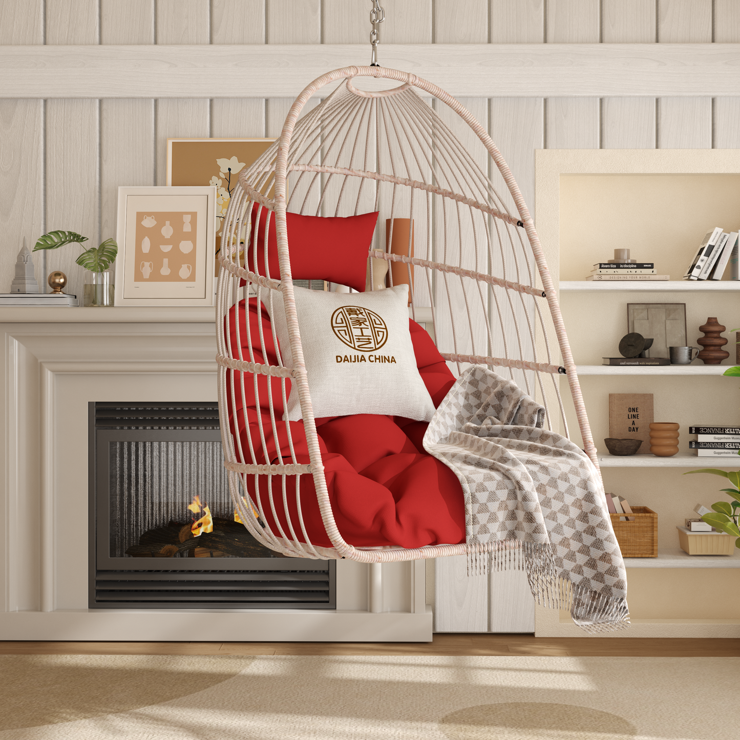 Outdoor Rattan Egg Hanging Chair – PE Wicker Swing Chair for Patio & Garden, Indoor Outdoor Egg Chair, Durable Steel Frame
