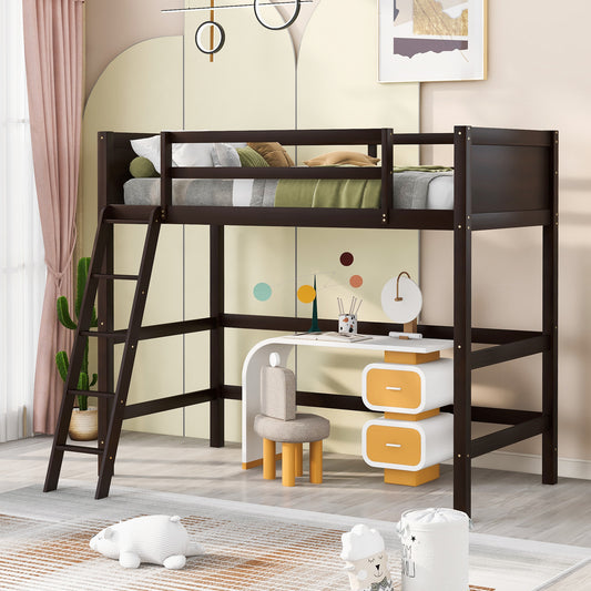 Loft Bed, Twin Size, Solid Wood with Ladder for Bedroom or Study Space