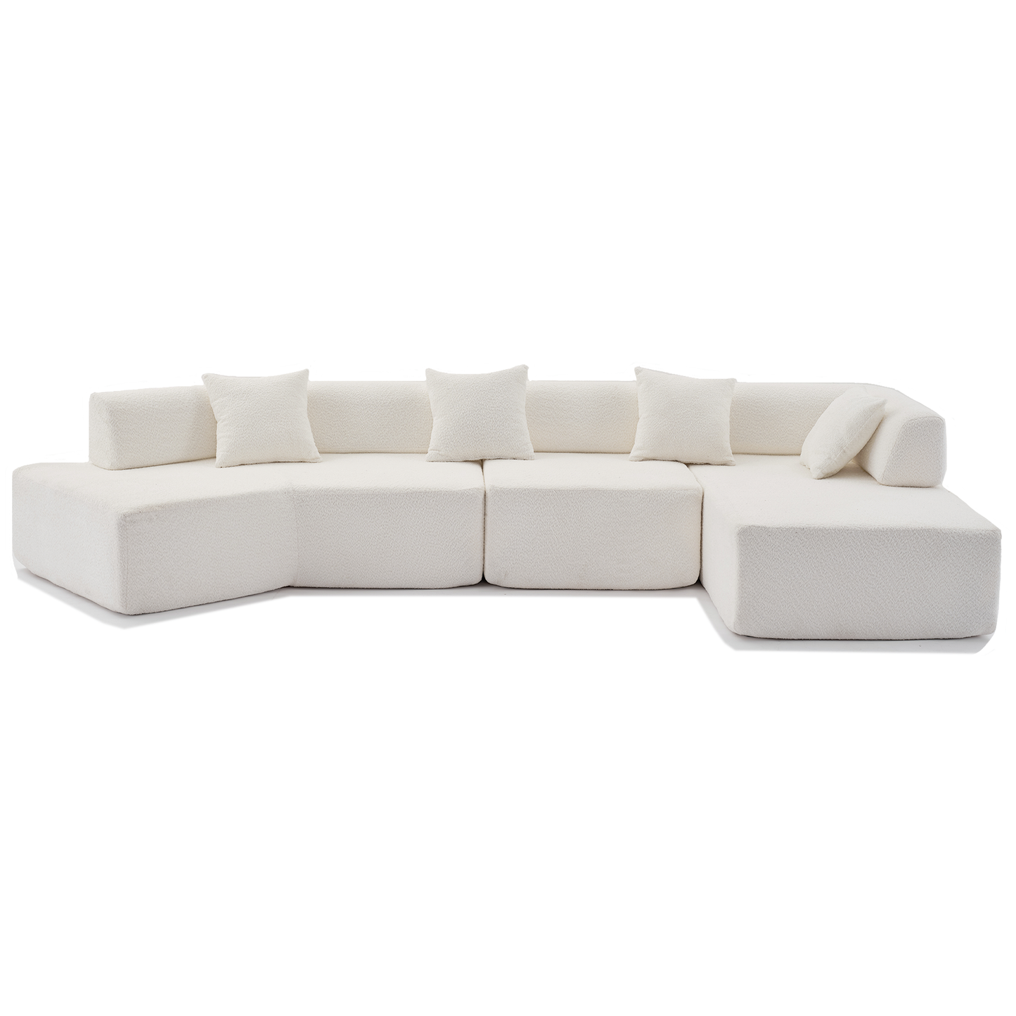 Modern Minimalist 140" L-Shape Couch ,No Assembly Required,Boucle,Modular Sofa ,Couch with Chaise,Free Combination Foam-Filled Sofa, 4 Seats,White