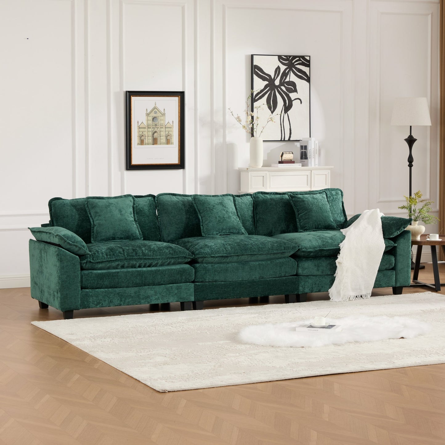Modern Sectional Couch with Double Layer Upholstered Seat Cushion, Breathable Chenille Fabric (Ott