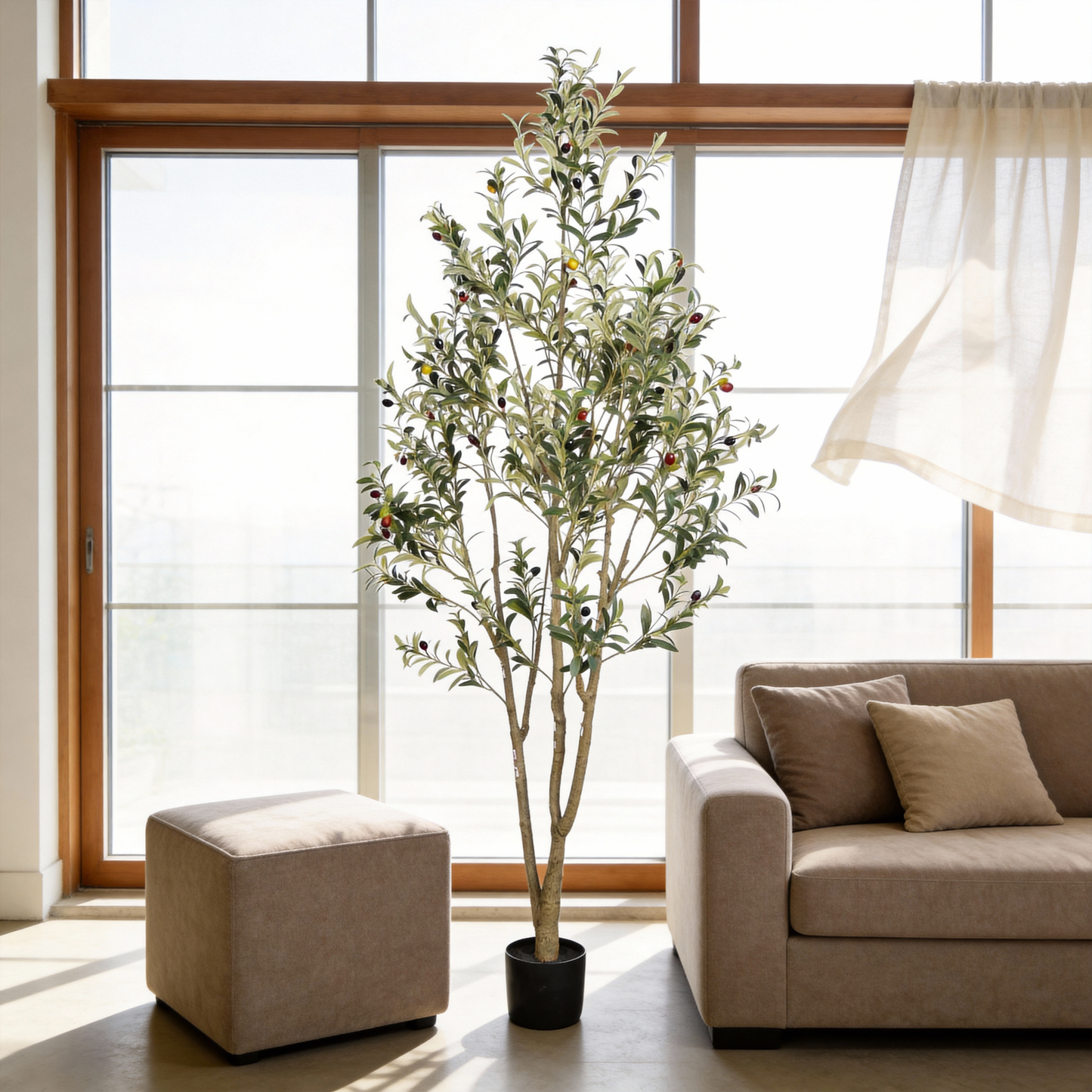 Artificial Olive Tree in Black Plastic Pot, 1pc/set