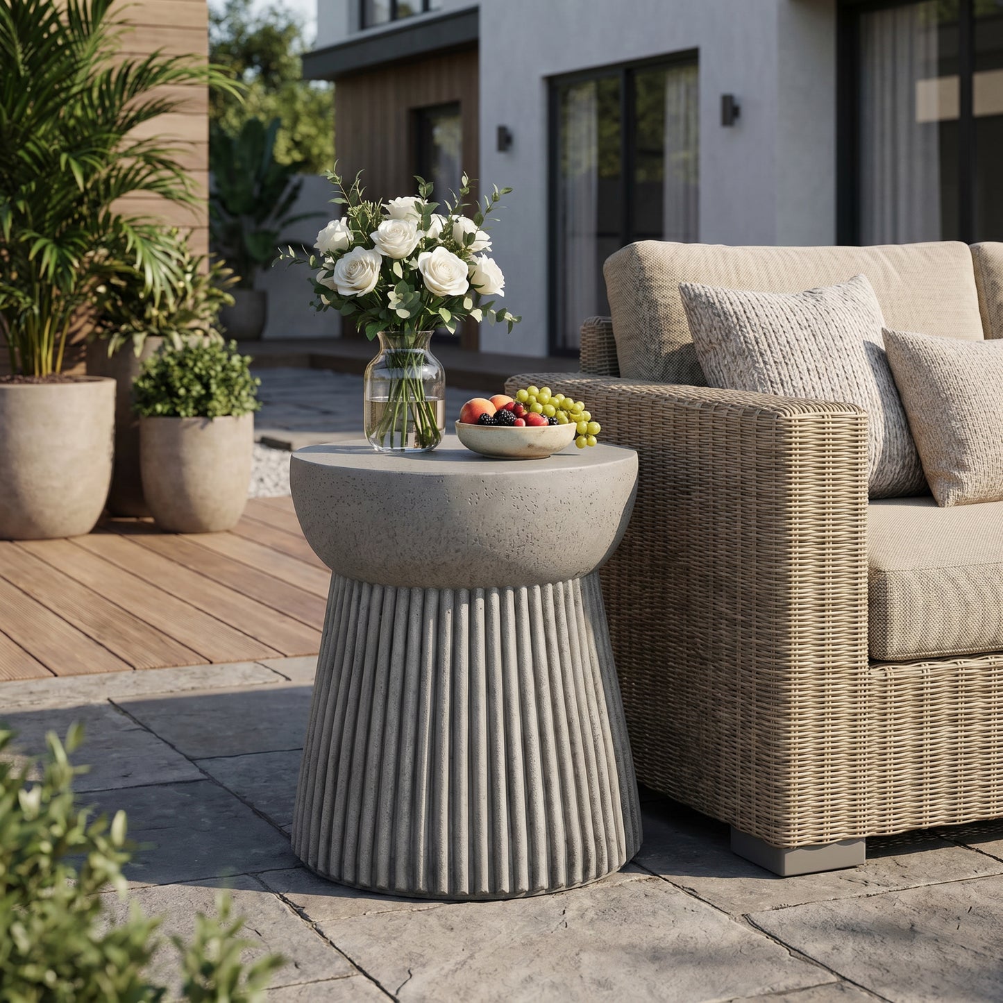 Outdoor LightWeight Concrete Side Table,Concrete Finish_N773P254300G