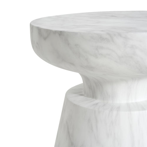 Outdoor Travertine Pedestal Side Table Lightweight Concrete MGO End Table for Indoor Outdoor Use White