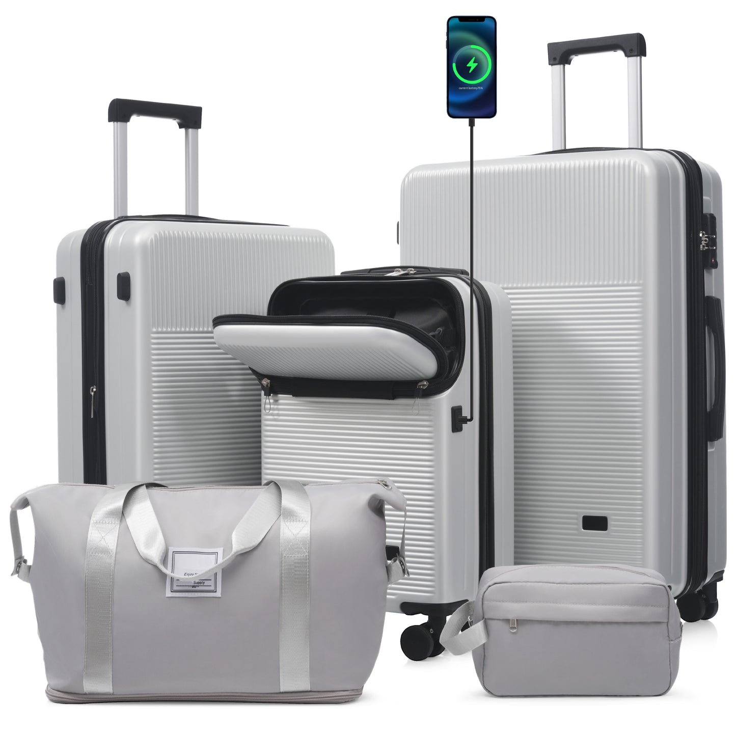 Luggage Sets 5 Piece with Half-opening, Hardside Suitcase Set, Double Spinner