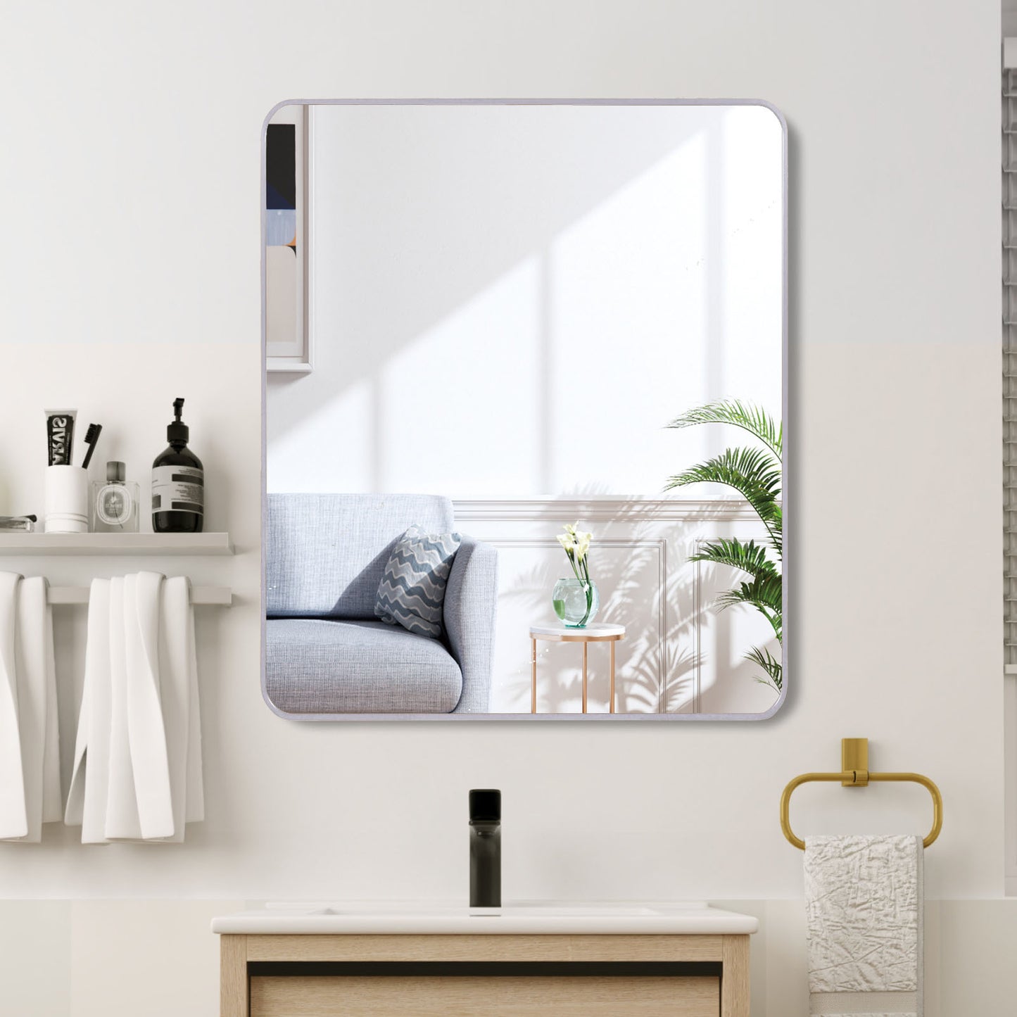 Square Metal Frame Wall Mirror – 36" x 36" Modern Bathroom Vanity Mirror, Minimalist Decorative Mirror