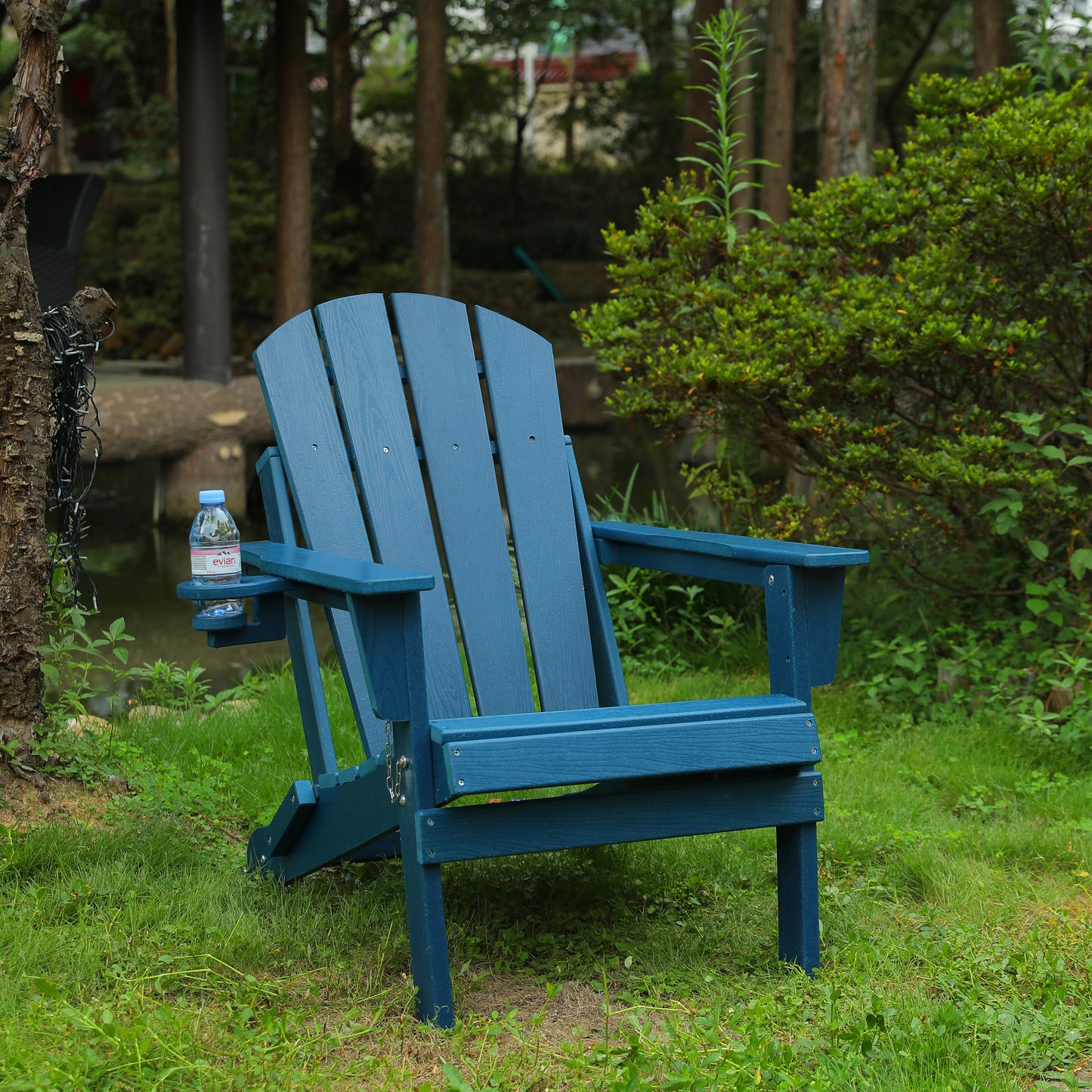 HDPE Folding Adirondack Chair with Dual Cup Holder - Composite Adirondack Chair with Wood Texture