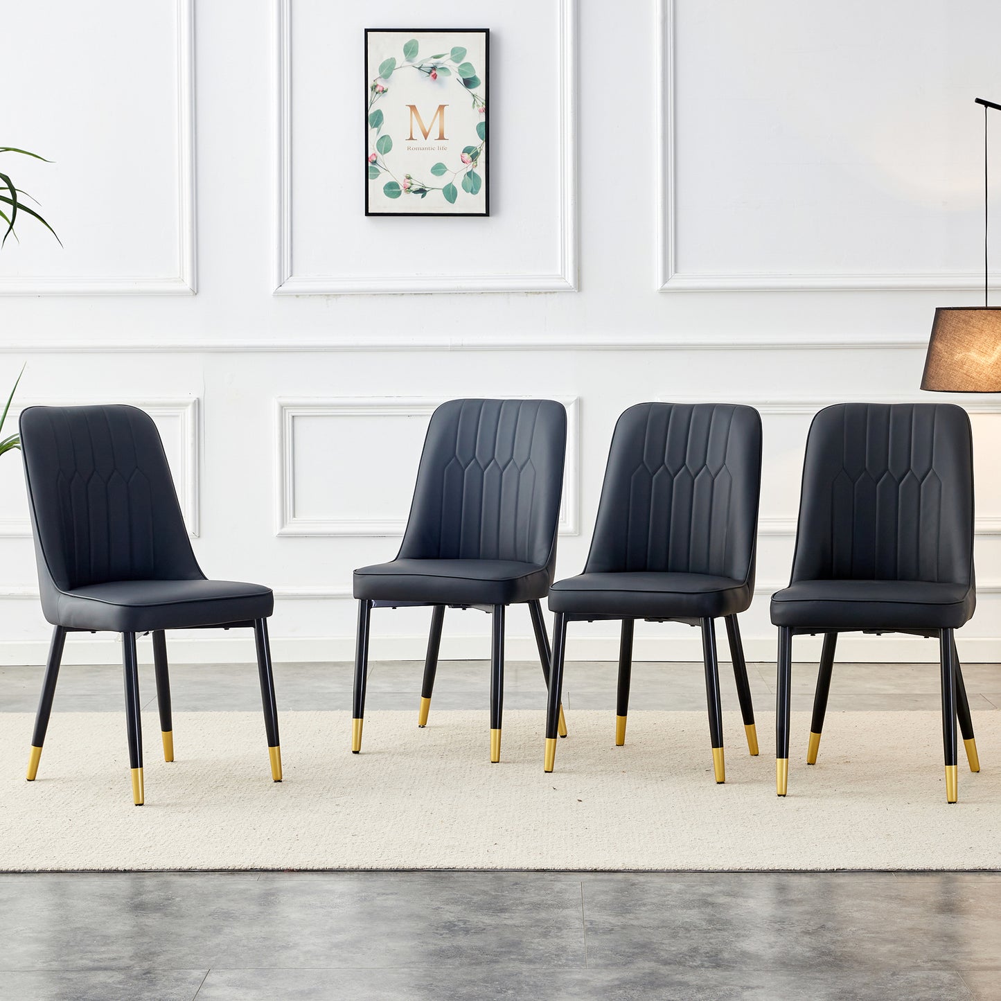 Modern Dining Chairs Set of 4 – PU Leather Upholstered Chairs with Black Metal Legs, Kitchen & Dining Seating