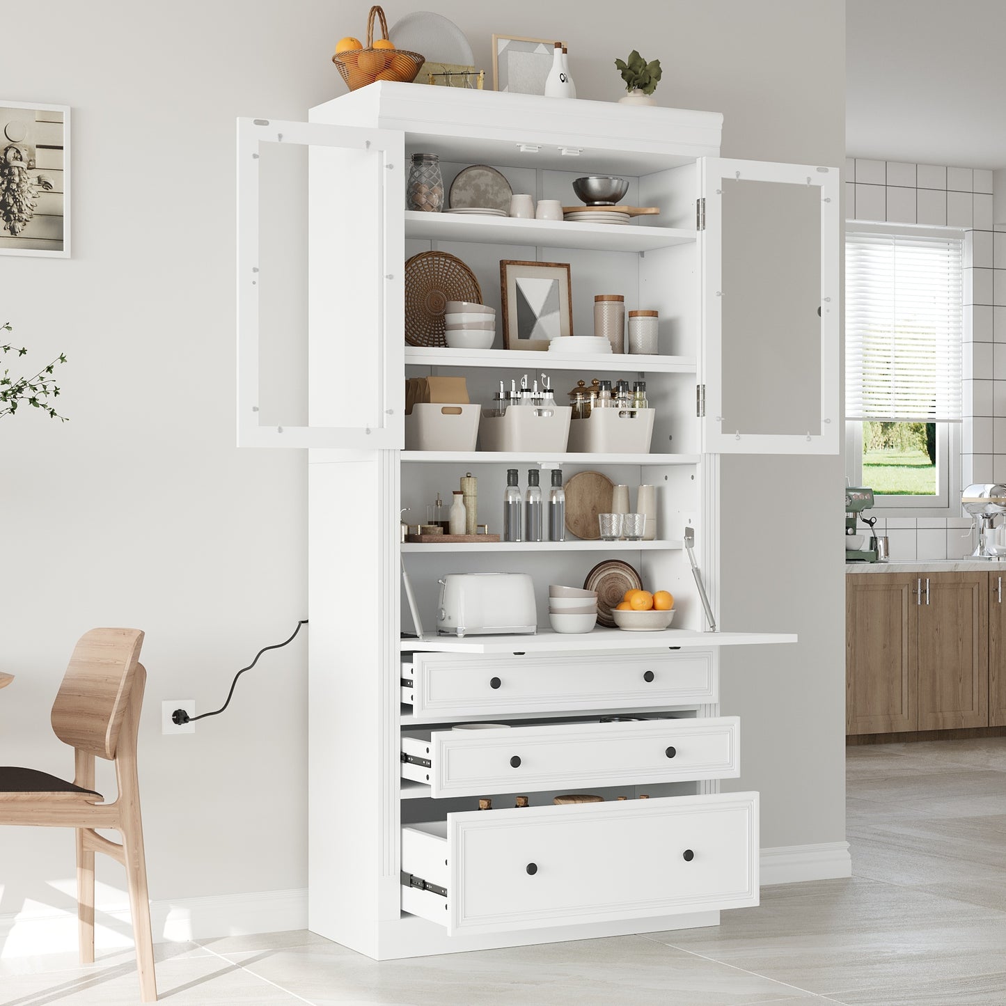 36x16.5x78inch Freestanding Kitchen Pantry Storage Cabinet,Multifunctional Cupboard with 3 Drawers,Adjustable Shelves an