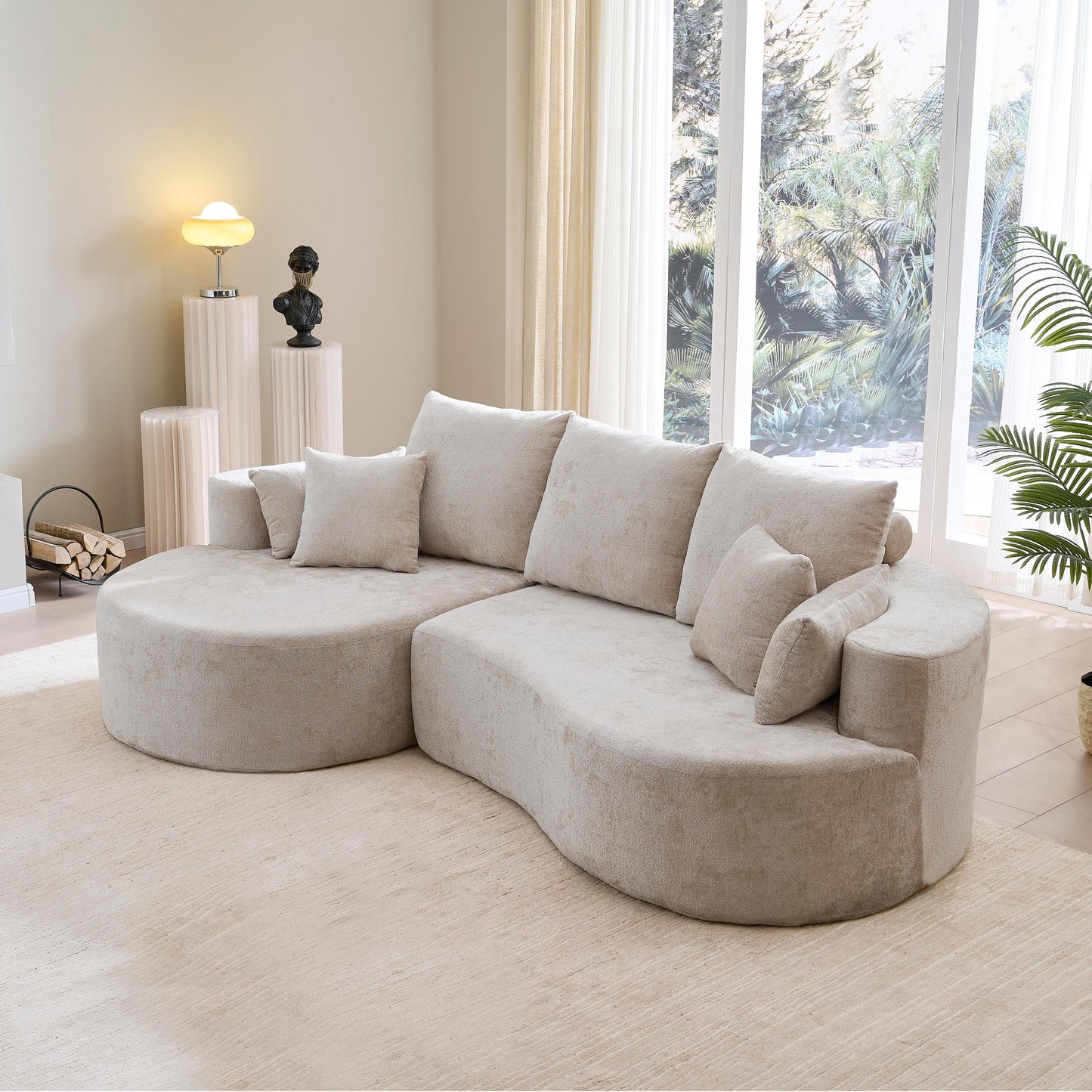 106" Curved Boucle Cloud Sectional Sofa with Chaise Lounge – 2-Piece Upholstered Couch with Pillows for Living Room