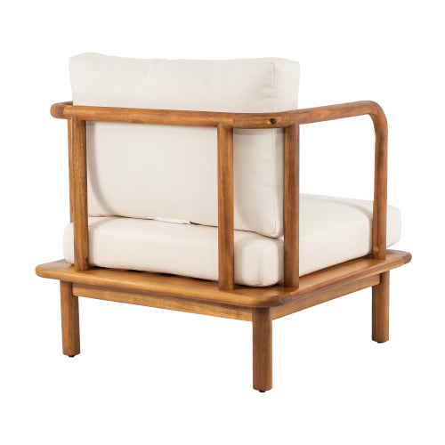 Acacia Wood Outdoor Club Chair with Cream Cushions – Modern Patio Lounge Chair for Garden & Porch Seating