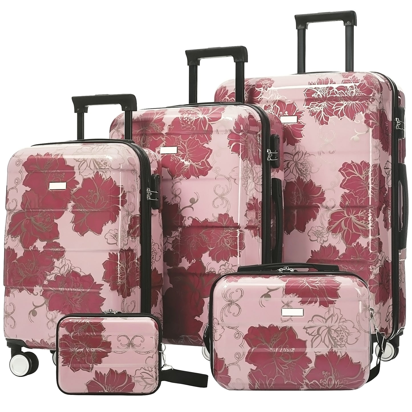 5pcs Hardside PC Luggage Set, Lightweight Durable Suitcases with Spinner Wheels and Lock
